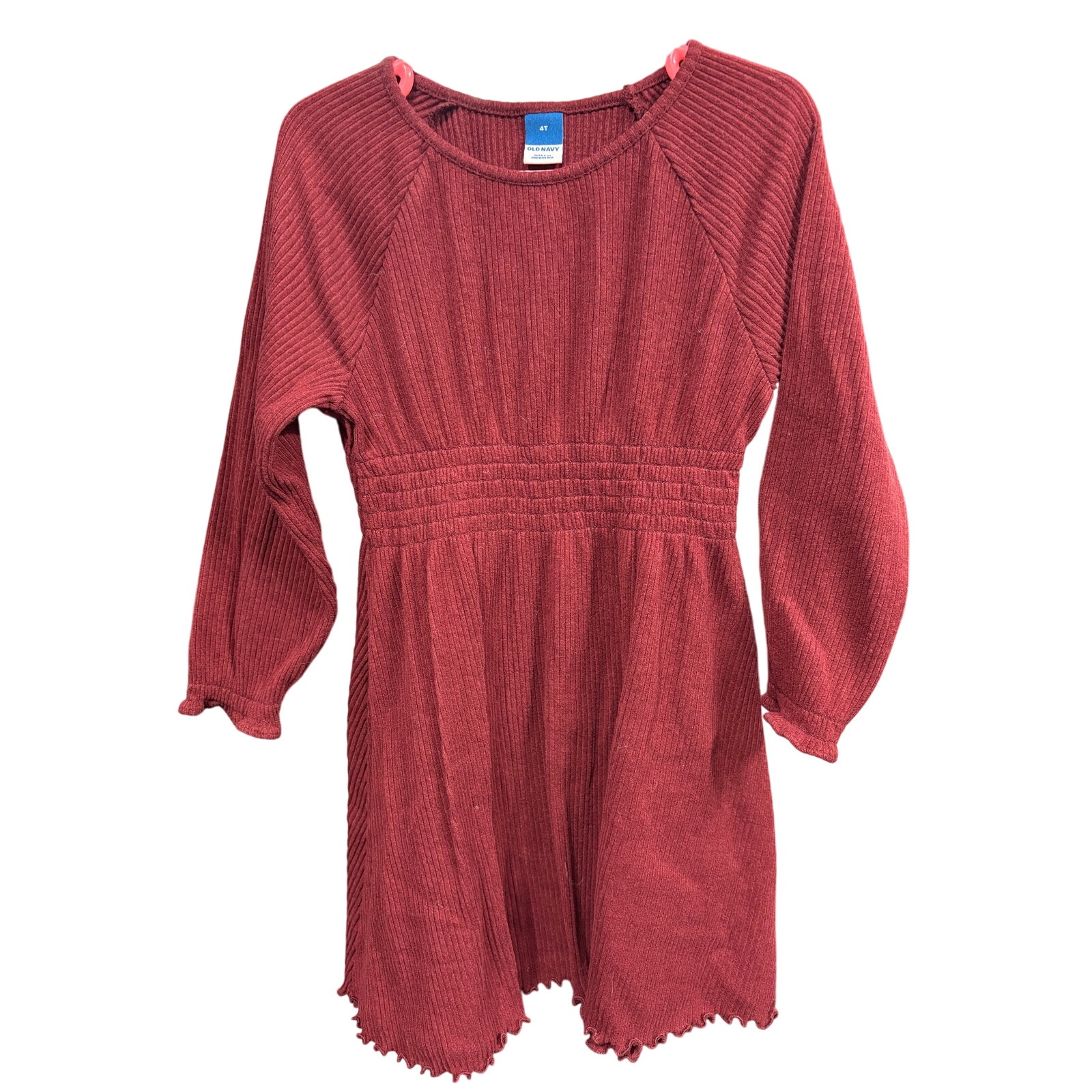 $5 - Red Ribbed LS Dress - Old Navy - 4T
