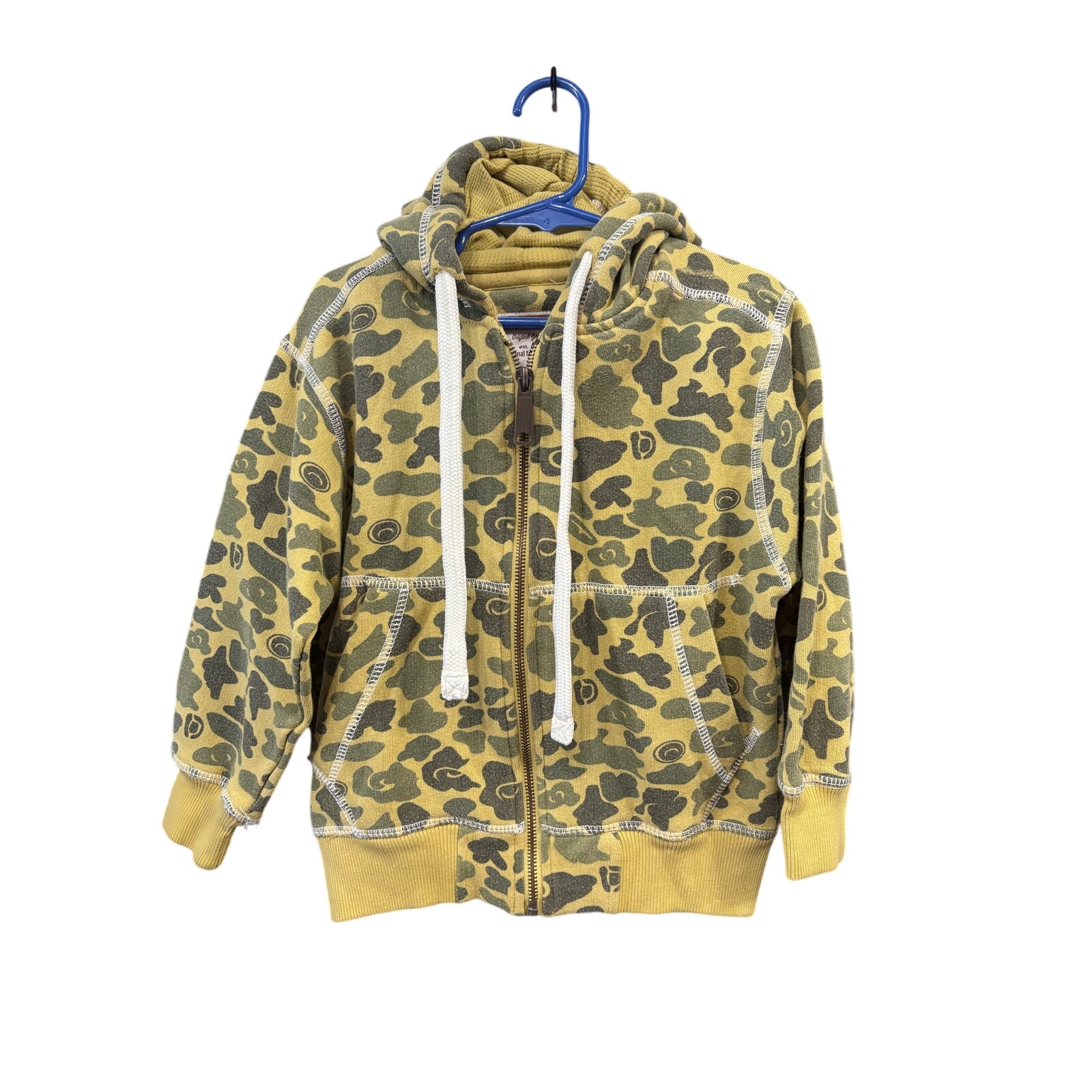 $7 - Vintage Yellow Printed Zip Up Hoodie - Imperious - 5-6