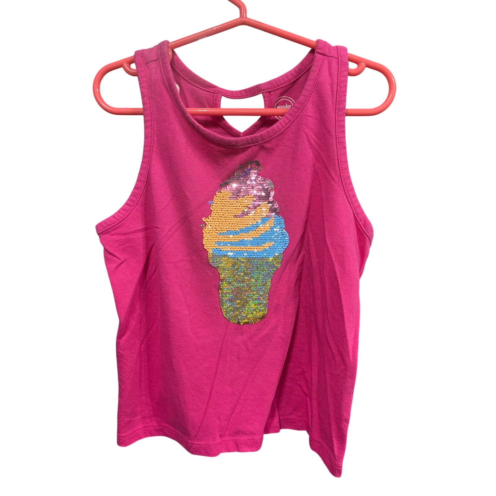 $2 - Pink Tank w/ Sequined Ice Cream Cone - Wonder Nation - S (6-6X)