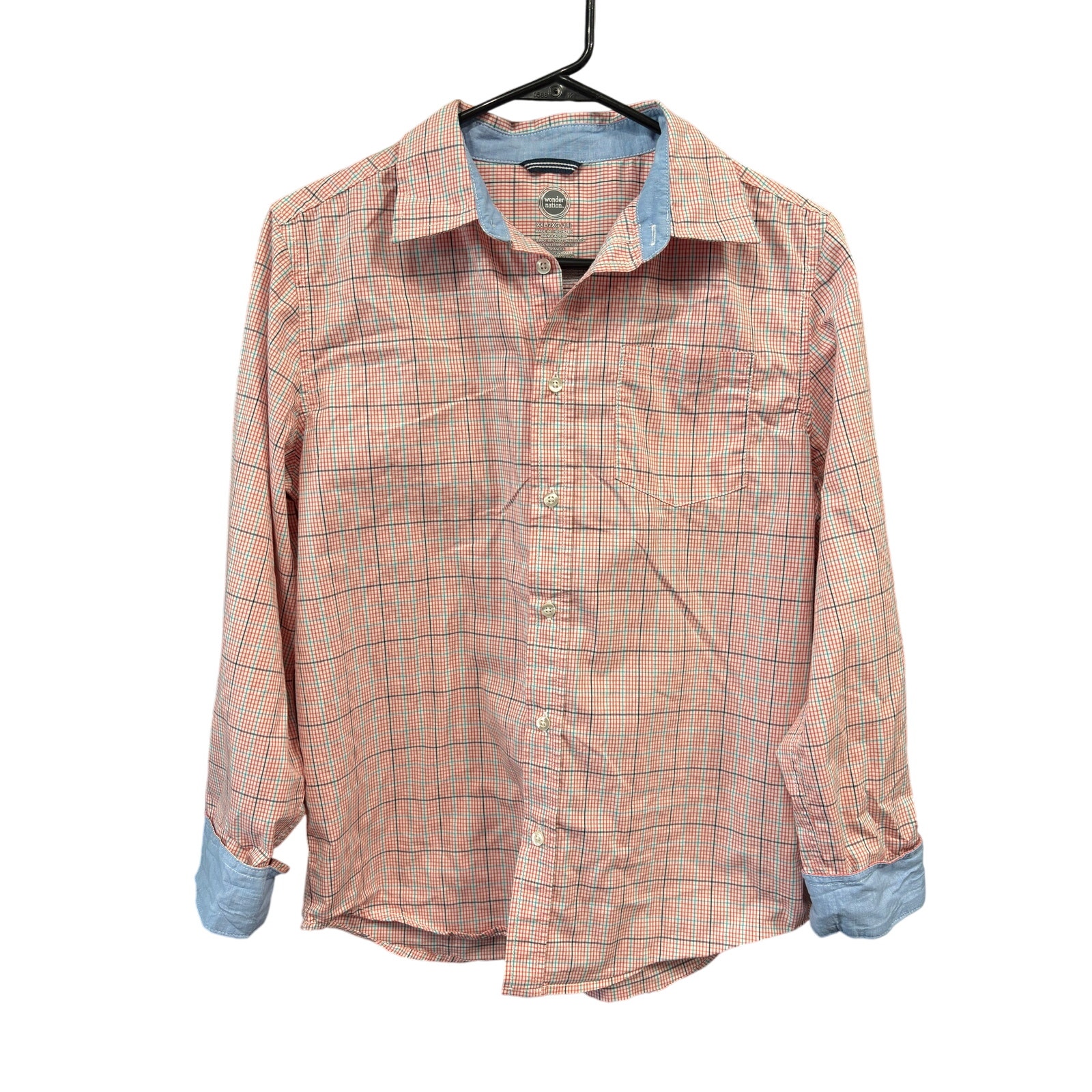 $3 - Red and Blue Plaid Button-Up - Wonder Nation - XXL (18)