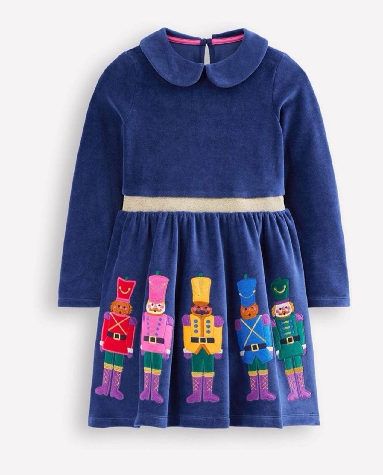 $58 - Mini Boden Blue Velvet Nutcracker Dress 5-6