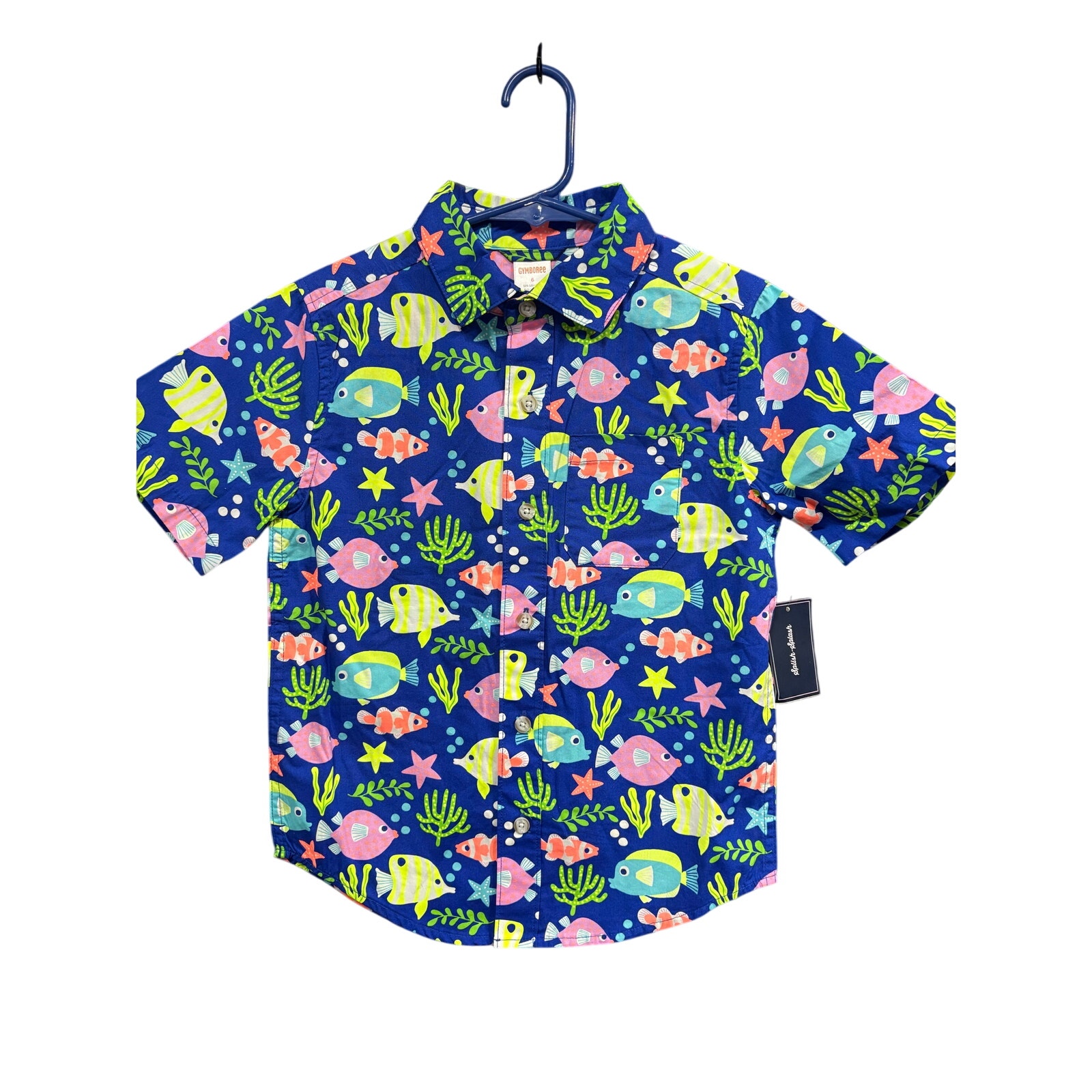 $10 - NWT Colorful Fish Button-Up SS - Gymboree - 6