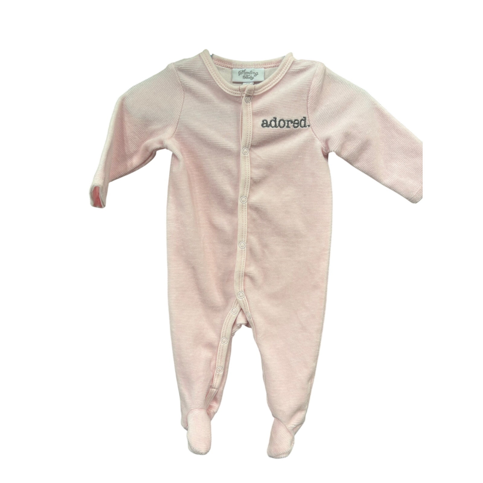 $3 - Ribbed Pink "Adored" Sleeper - Sterling Baby - 3mo