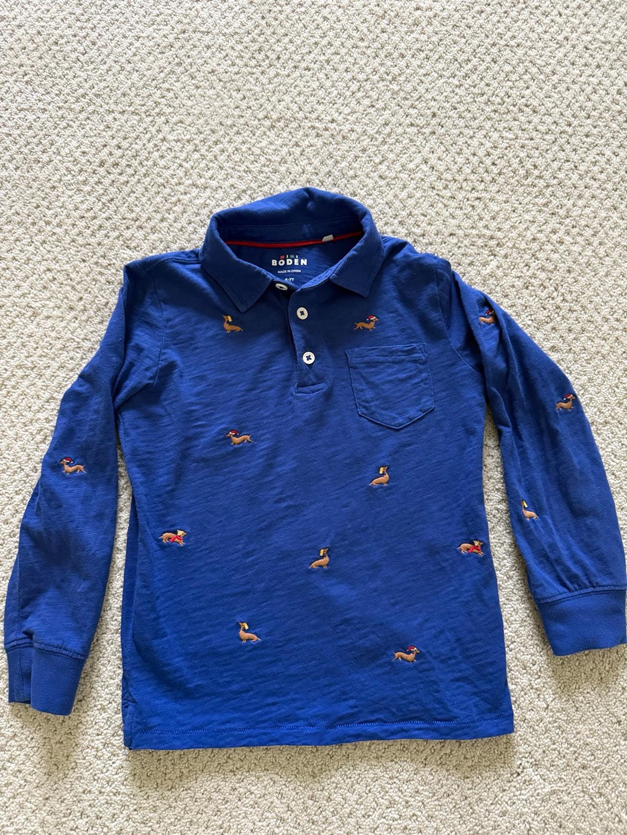 $17 - Mini Boden Boys Dachshund button polo shirt 6-7 years