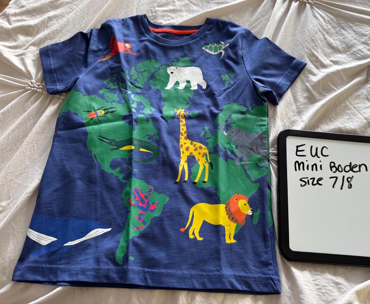 $32 - EUC Mini Boden animal kingdom continental t shirt size 7/8