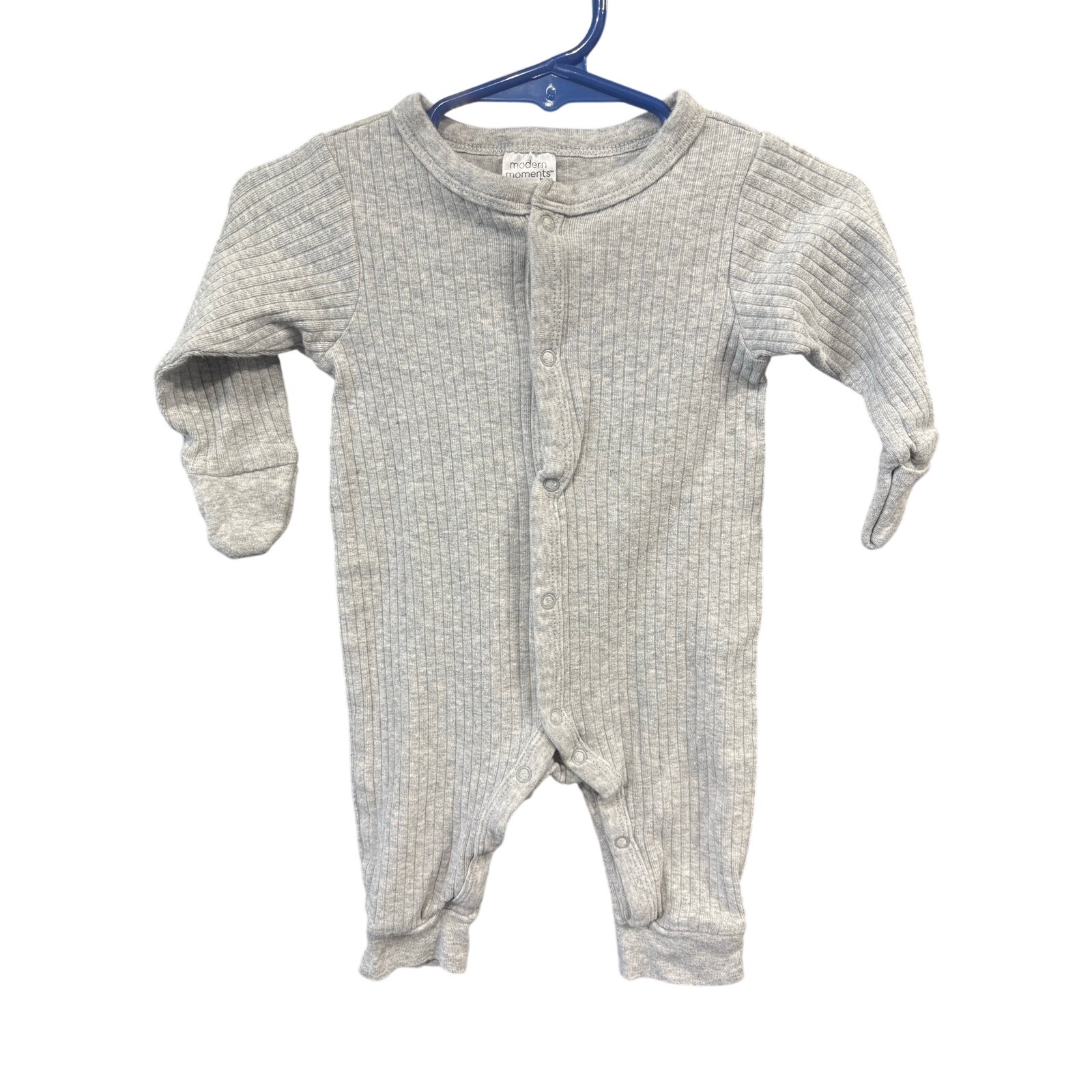 $3 - Organic Gray Ribbed Sleeper - Modern Moments - 0-3mo