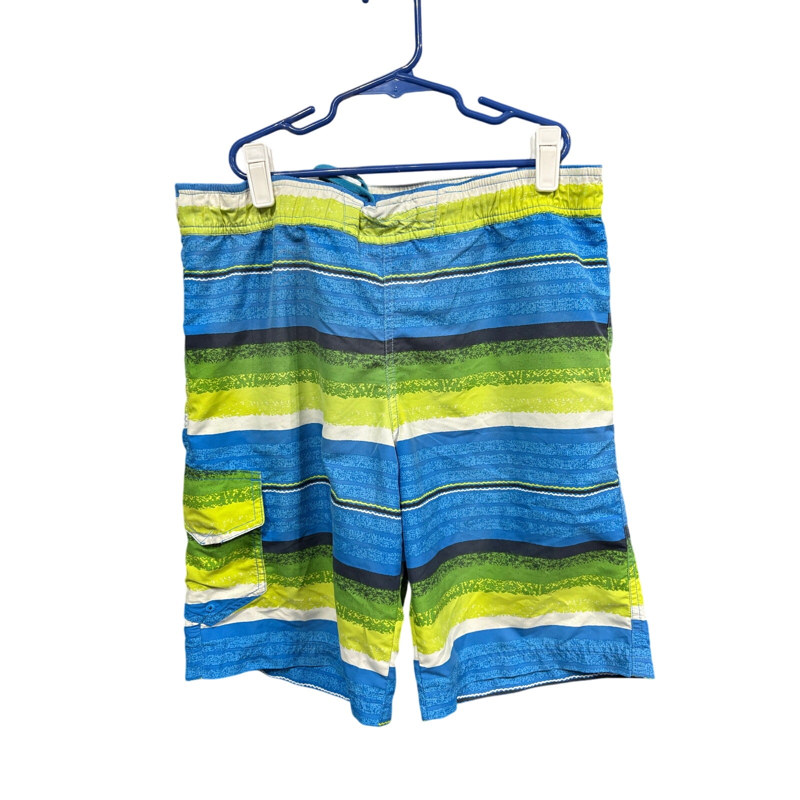 $4 - Green and Blue Striped Swim Trunks - Columbia - L (14-16)