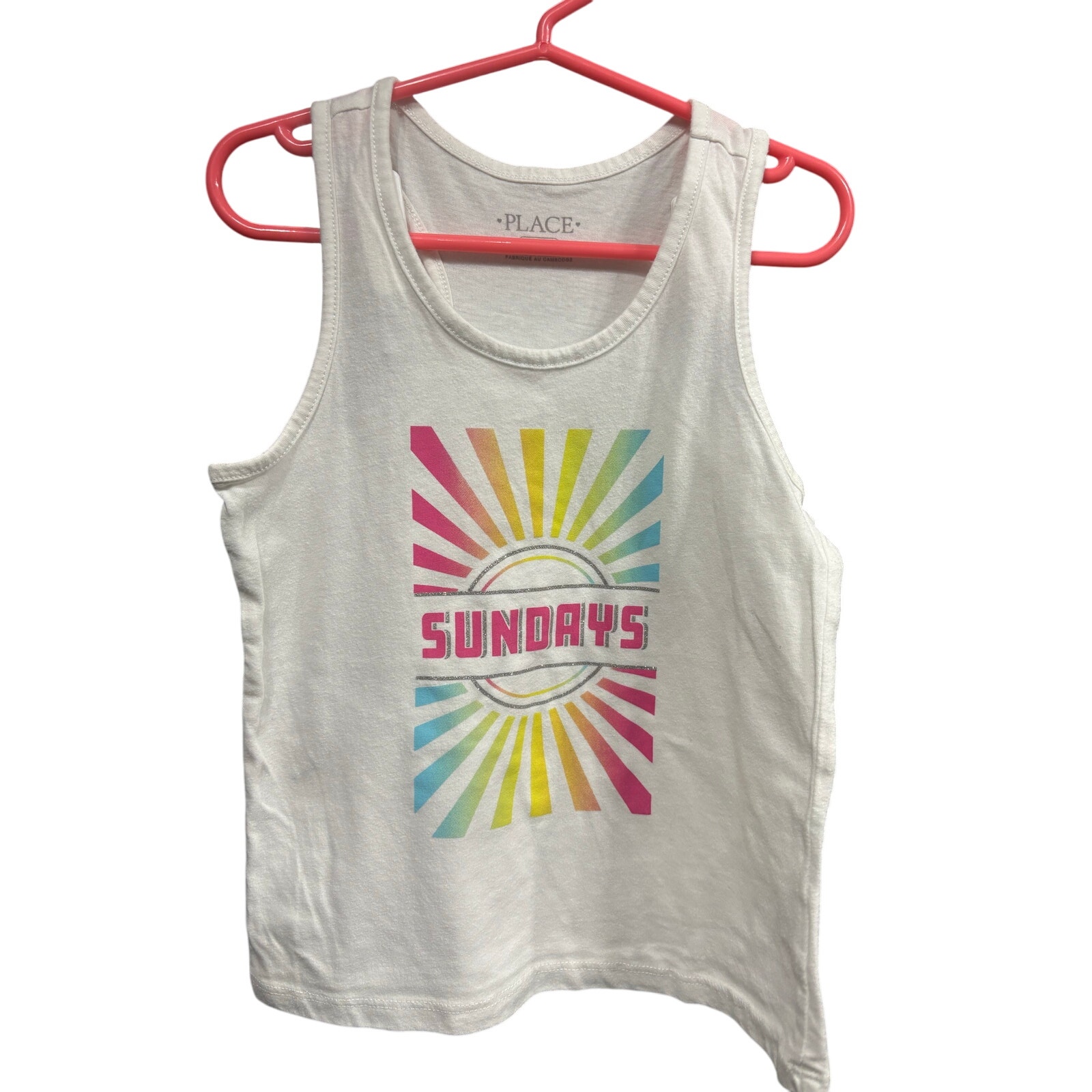 $3 - White "Sundays" Colorful Sunshine Tank - The Children's Place - S 5/6