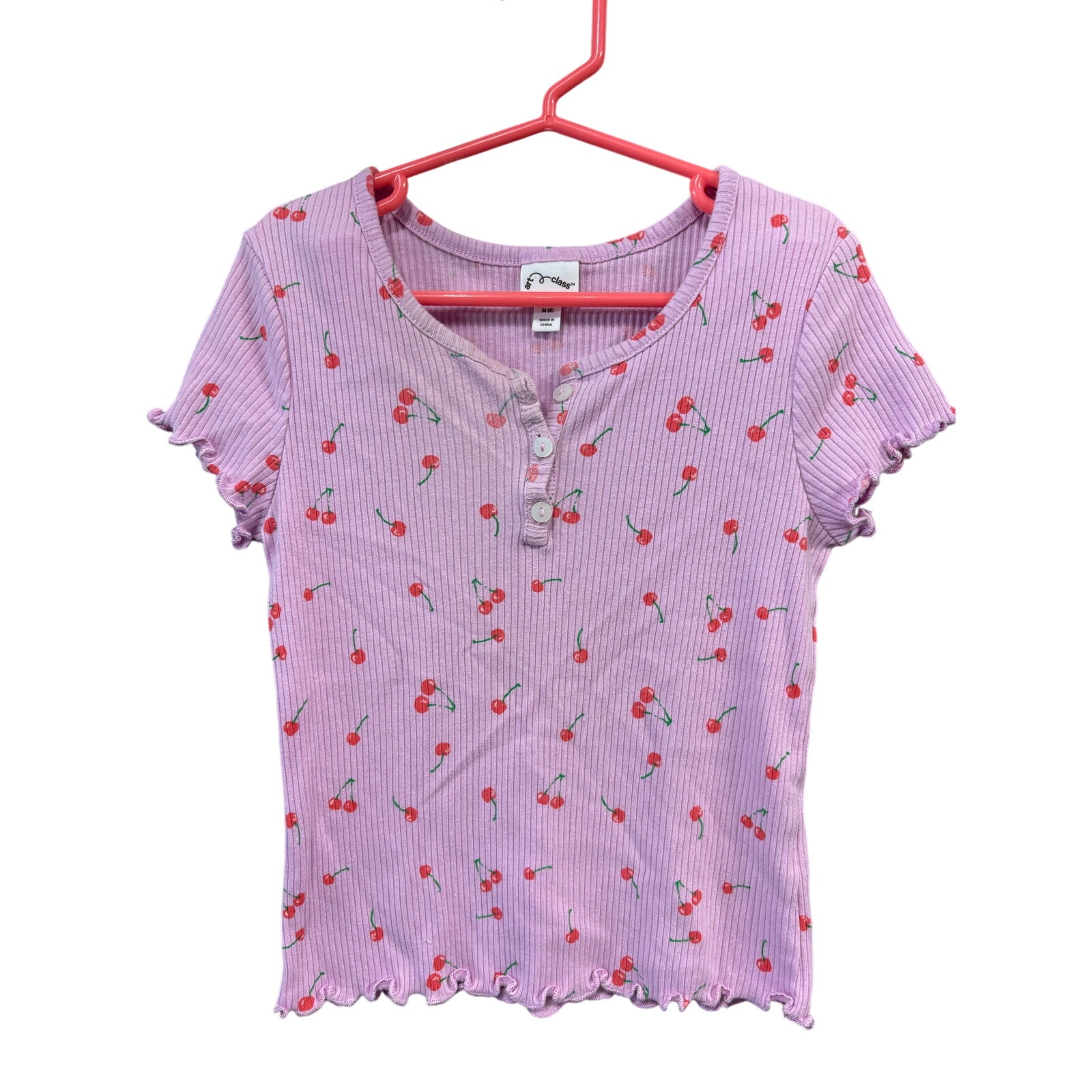 $3 - Pink Ribbed Cherries SS - Art Class - M (8)