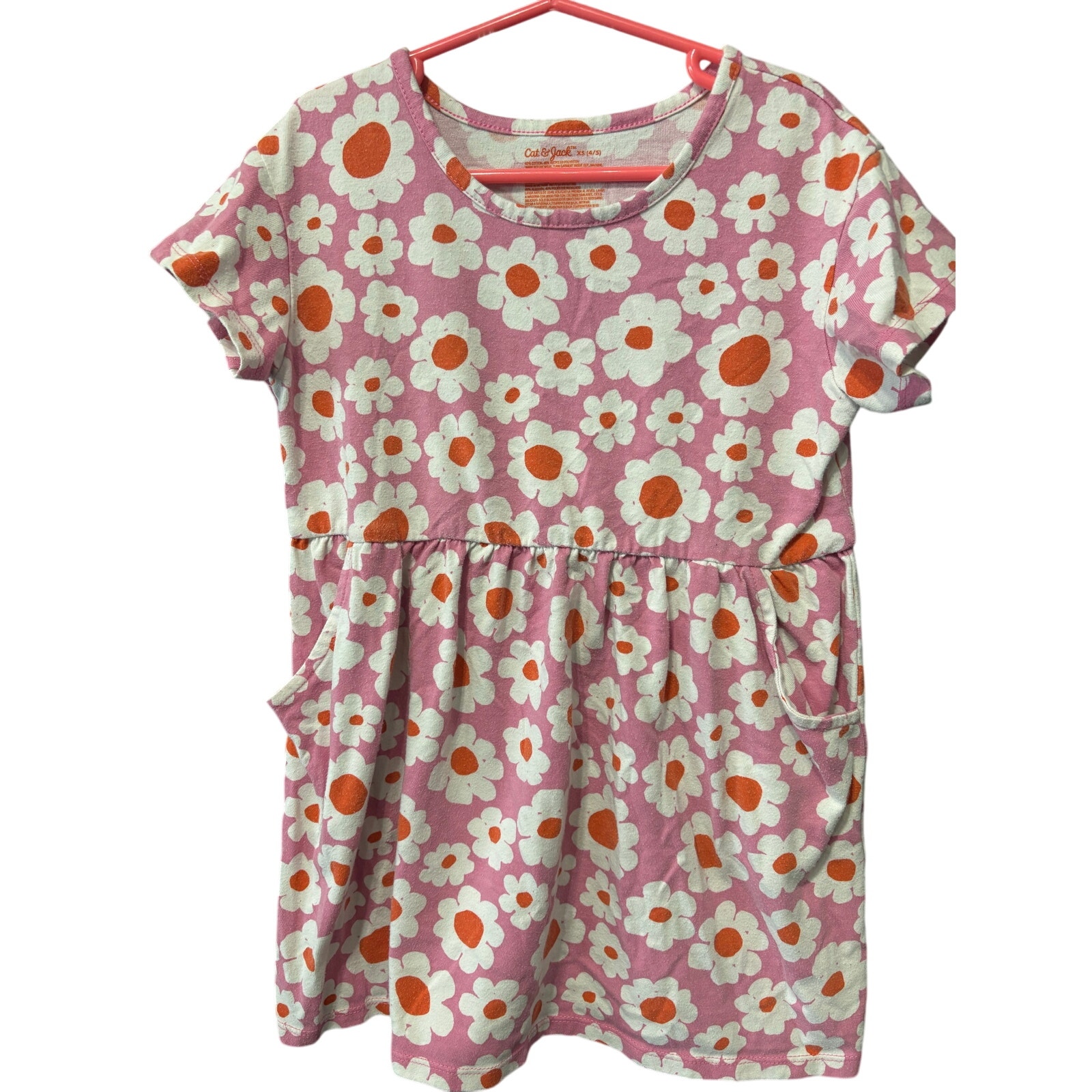 $4 - Pink Dress w/ White & Orange Flowers - Cat & Jack - XS (4/5)