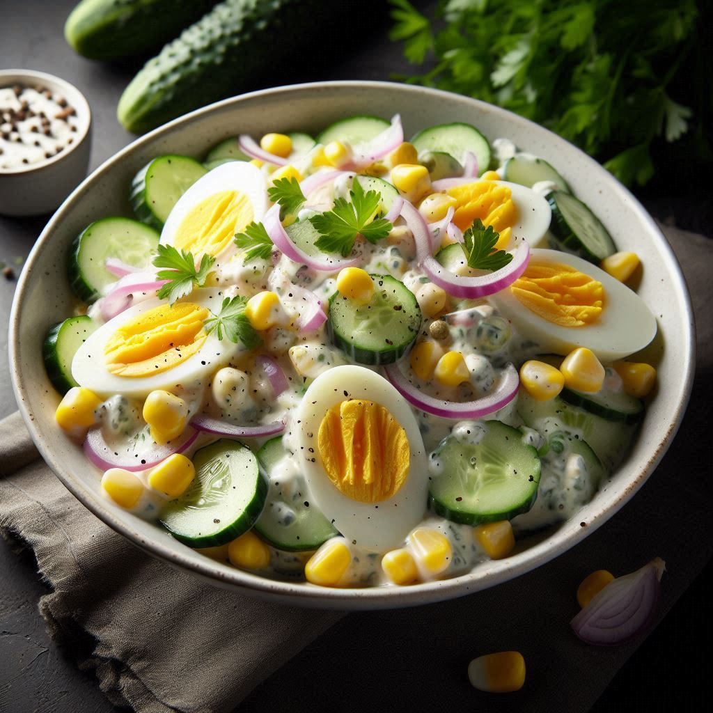 Receta de Ensalada Cremosa de Huevo y Pepino por Essen Paradies