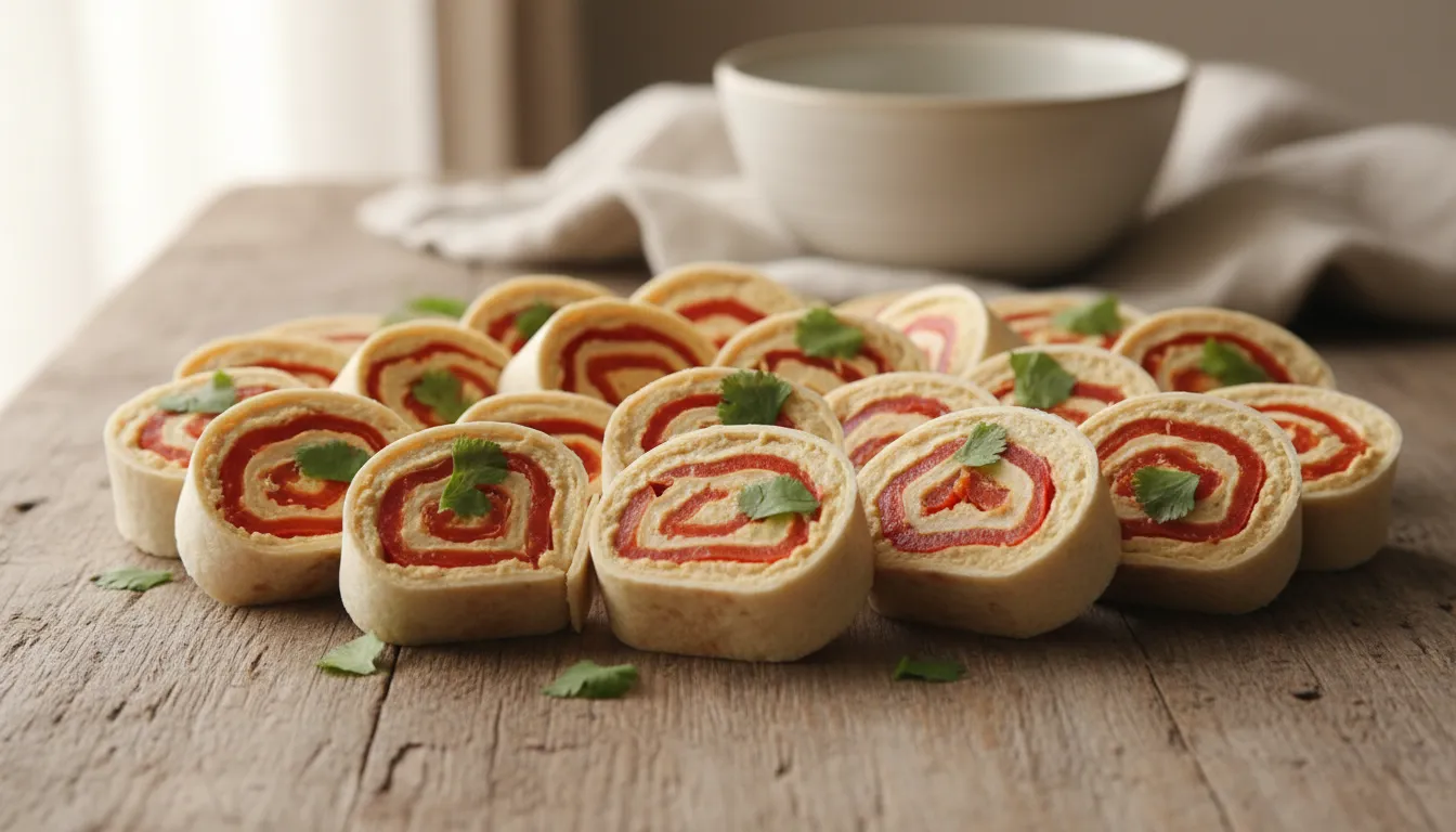 Mini-rouleaux de tortilla à l'houmous et au poivron rôti