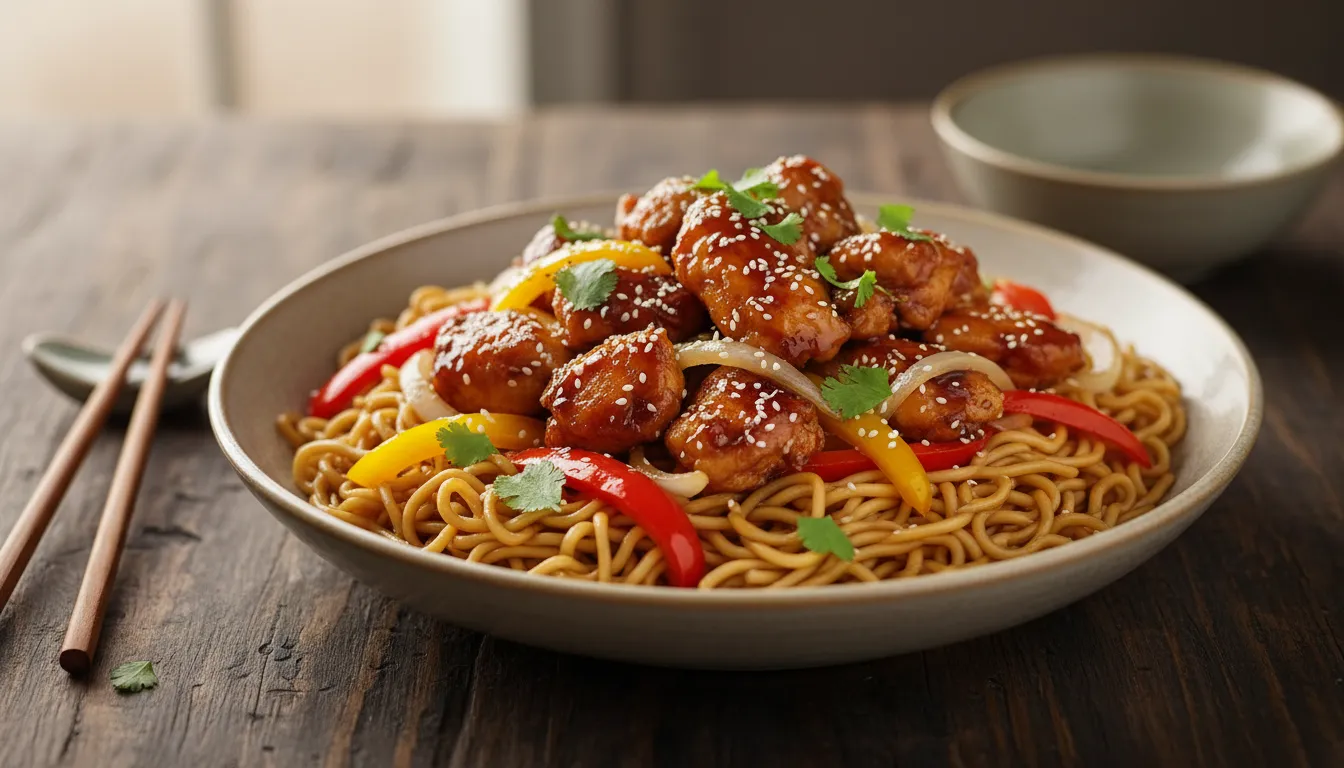 Hähnchen Teriyaki mit Nudeln und knusprigem Gemüse