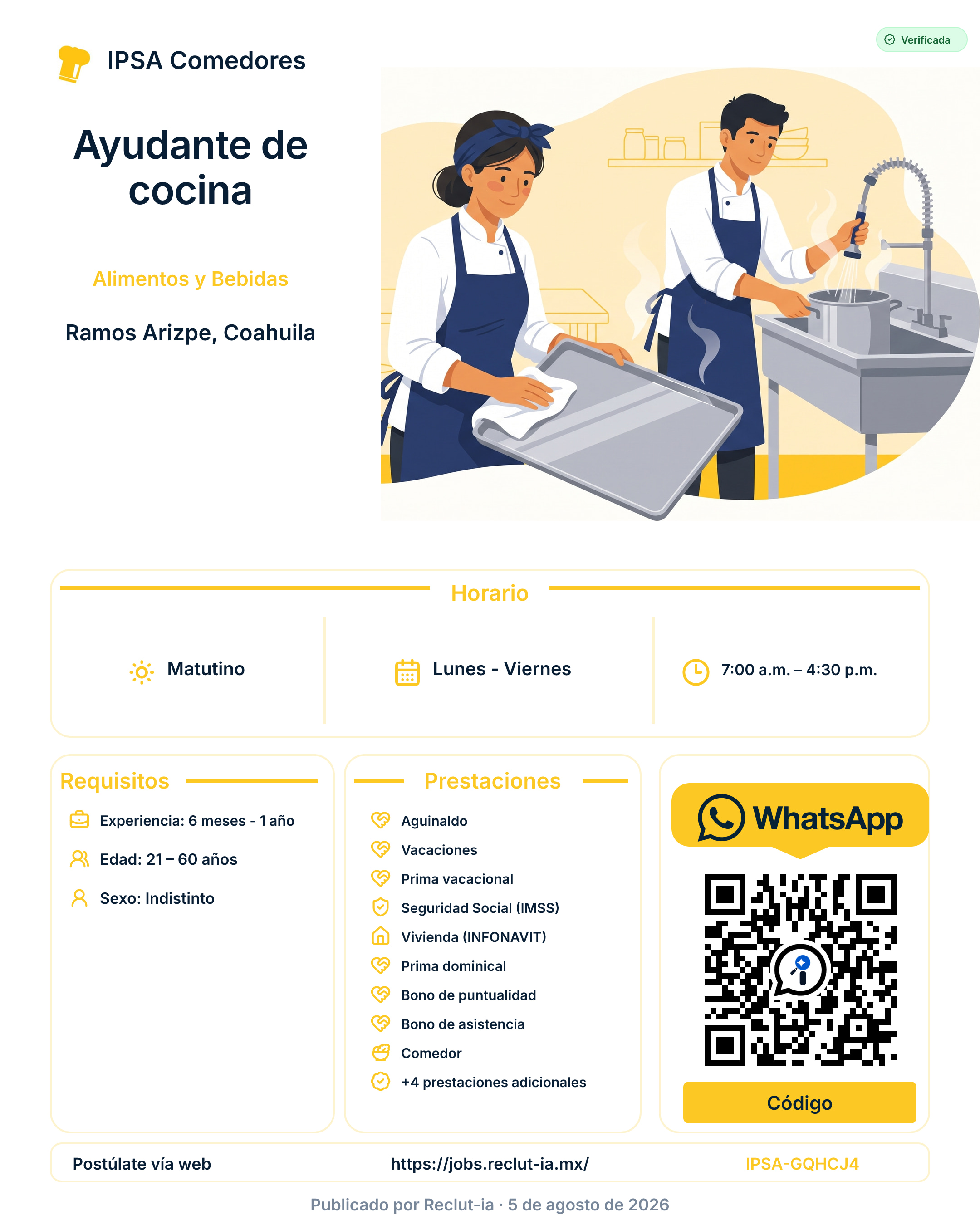 Vacante: Ayudante de cocina