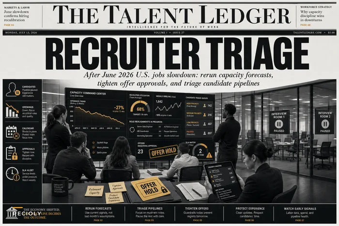 After the June jobs slowdown: reforecast recruiter capacity, triage priorities, and tighten offer workflows