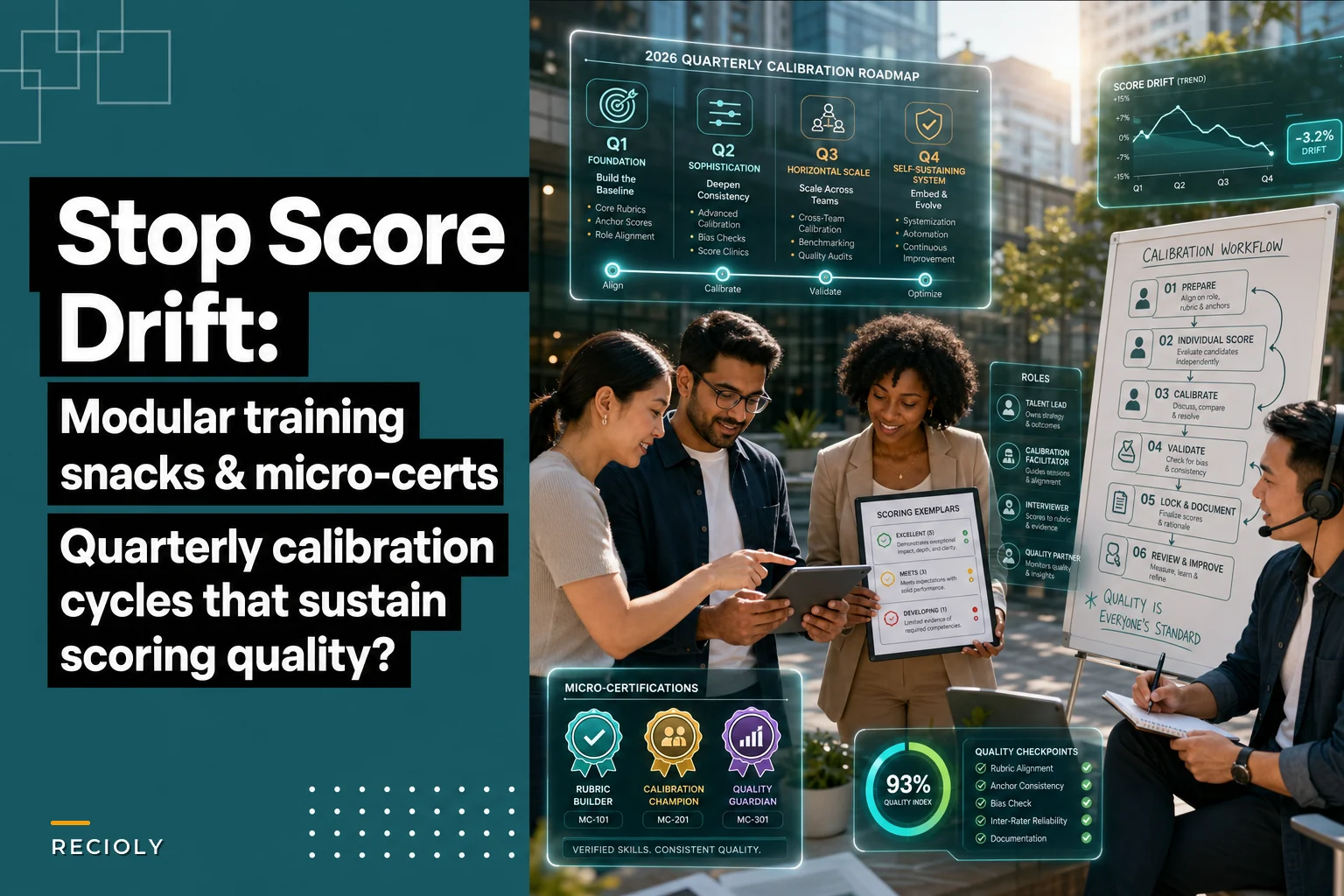Interviewer calibration program that stops score drift: modular training snacks, micro-certifications, and quarterly calibration cycles