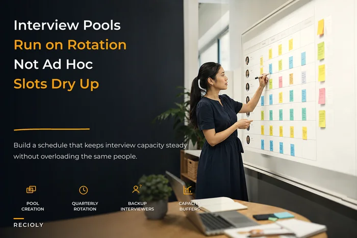 Prevent interview bottlenecks as you scale: role-family interview tracks, rotation rules, and interviewer capacity buffers