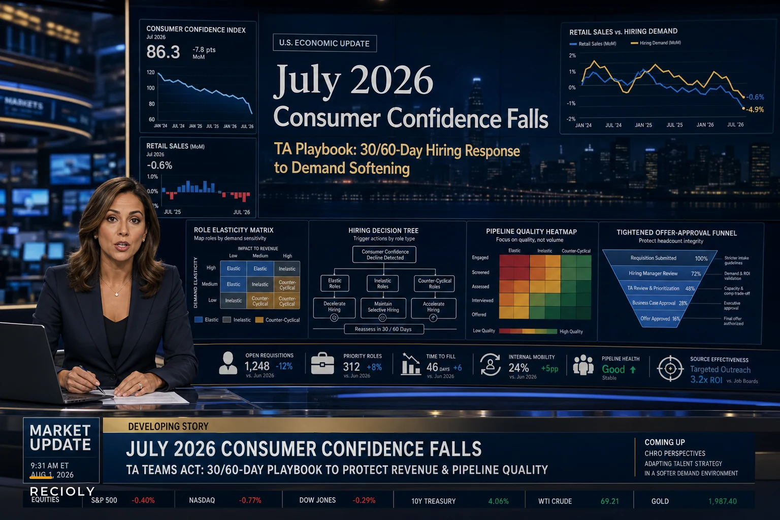 When Consumer Confidence Falls: A Tactical Hiring Playbook for TA Teams Facing Demand Softening