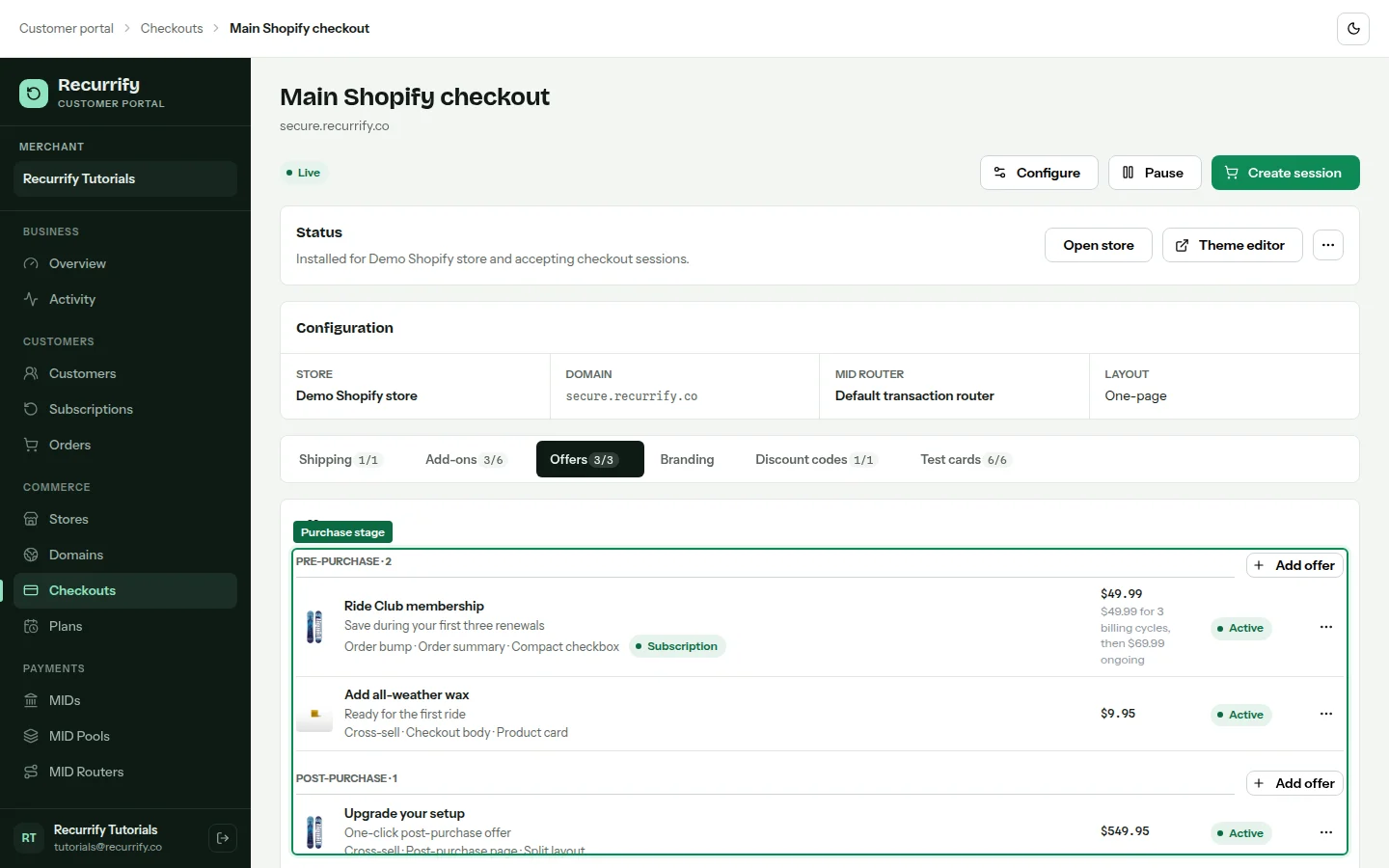 Checkout offers tab with pre-purchase and post-purchase offers