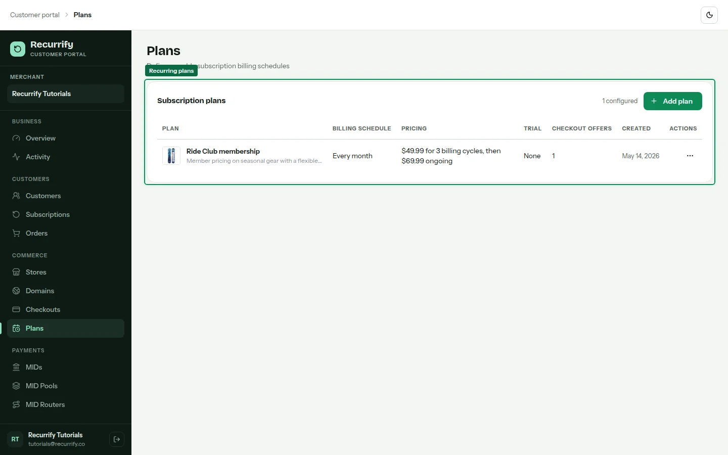 Subscription plans page listing a monthly phased-price plan