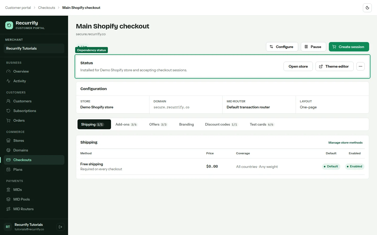 Checkout readiness panel explaining a blocked dependency
