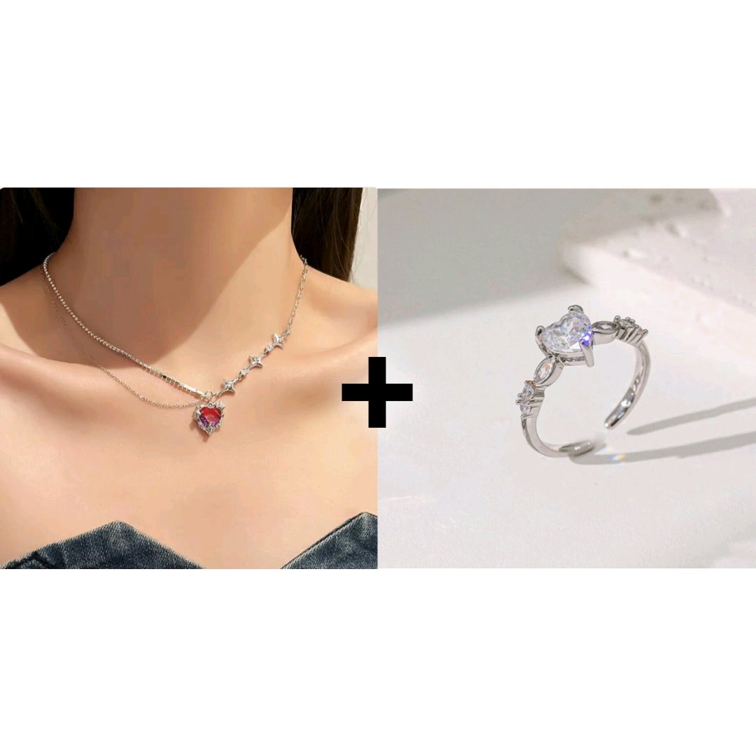 Anti-tarnish Heart Ring with a Gradient Necklace