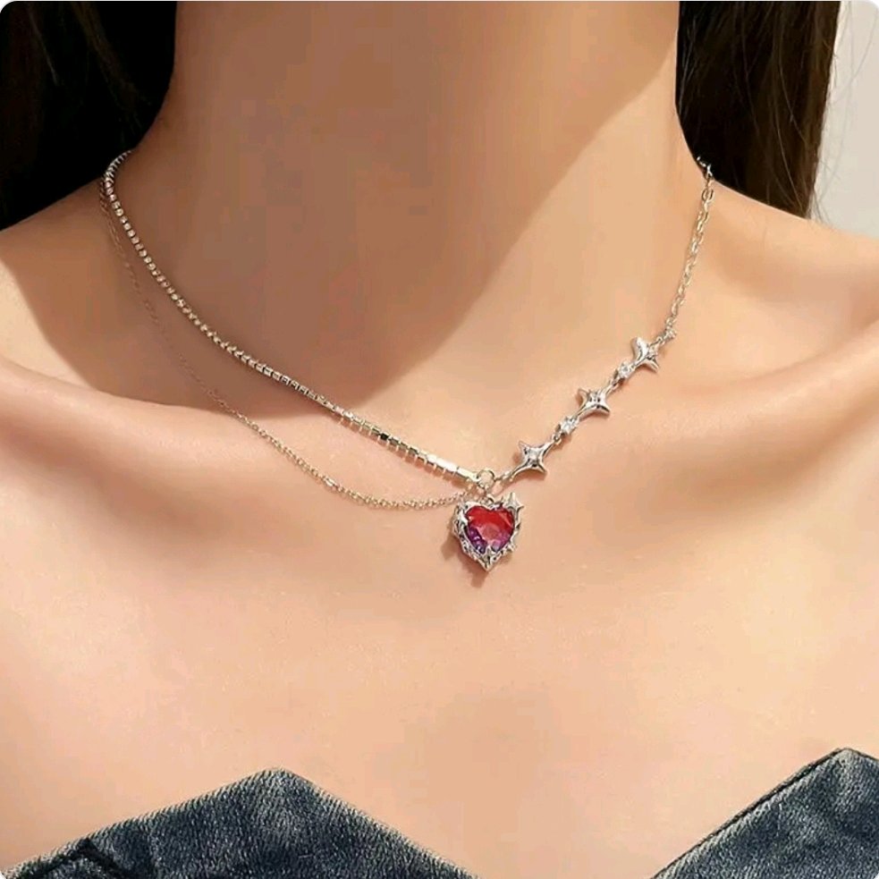 Anti-tarnish Heart Ring with a Gradient Necklace alternate