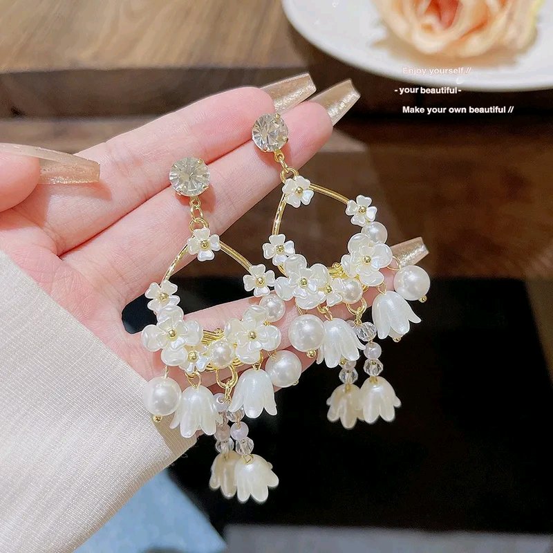 Ivory Blossom Pearl Drop Earrings