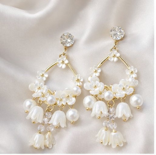 Ivory Blossom Pearl Drop Earrings thumbnail 3