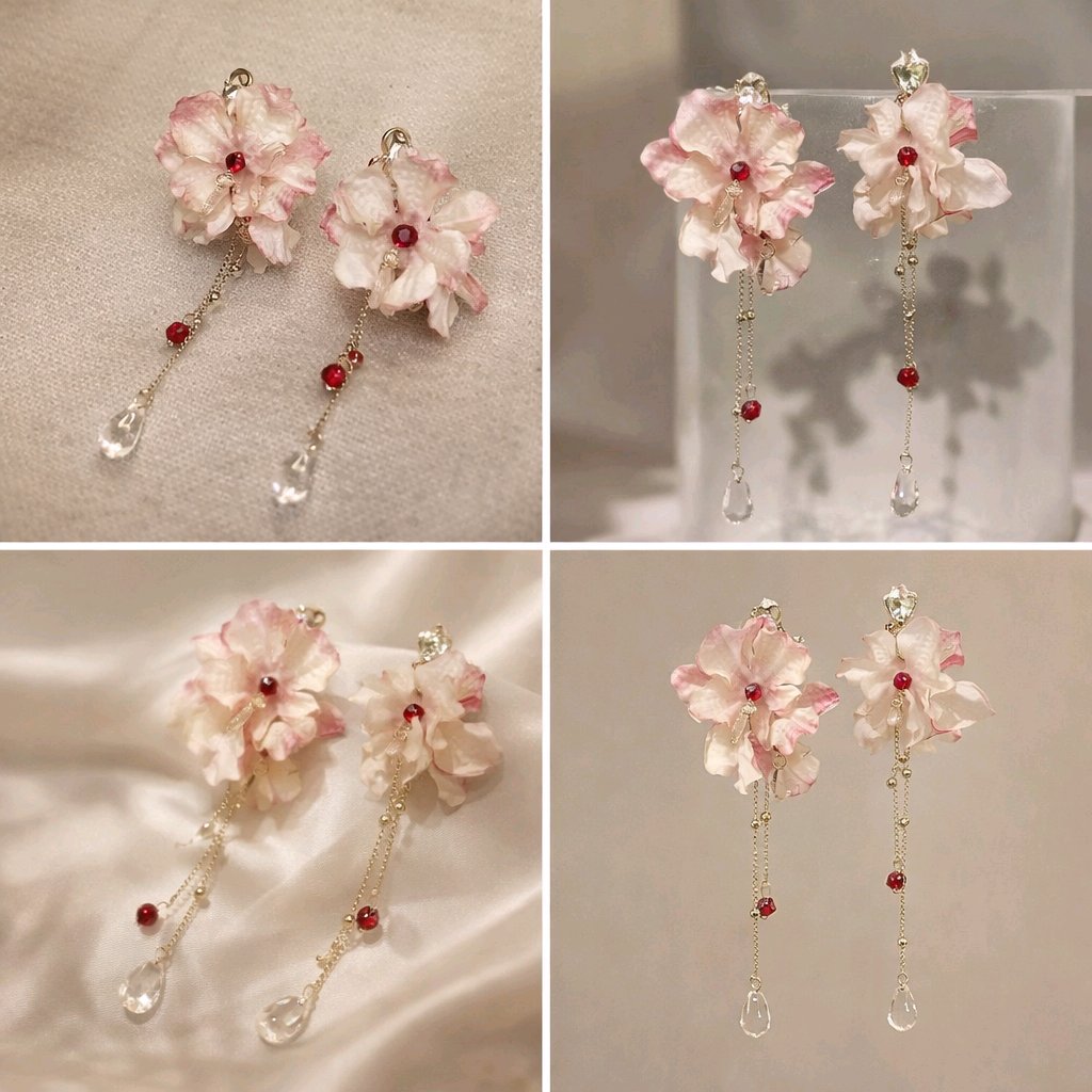 Blush Petal Statement Drop Earrings thumbnail 4