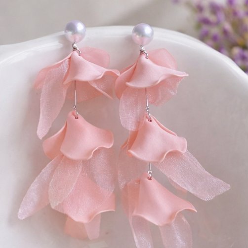 Blush Petal Cascade Earrings – Pearl Drop Statement Earrings thumbnail 4