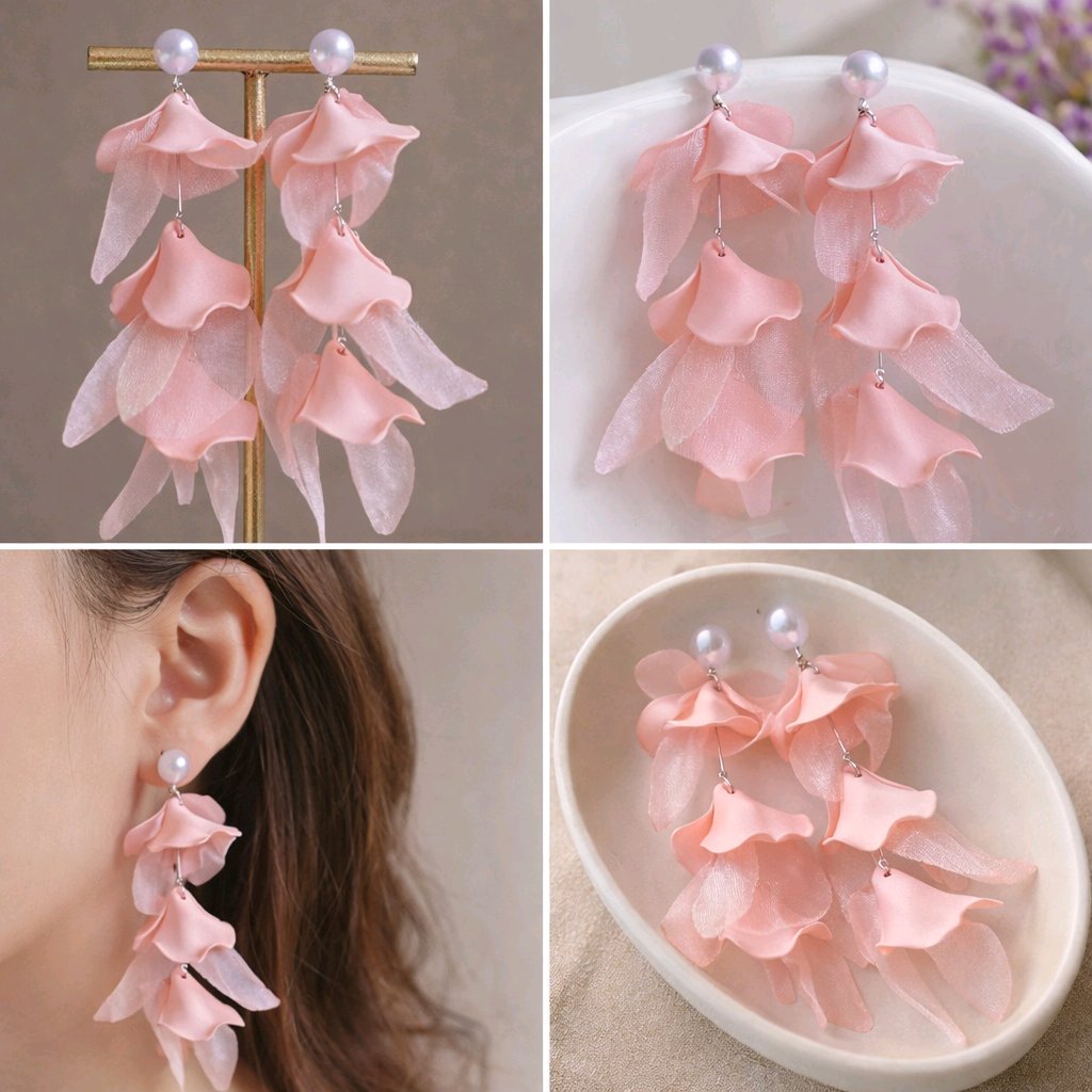 Blush Petal Cascade Earrings – Pearl Drop Statement Earrings thumbnail 5