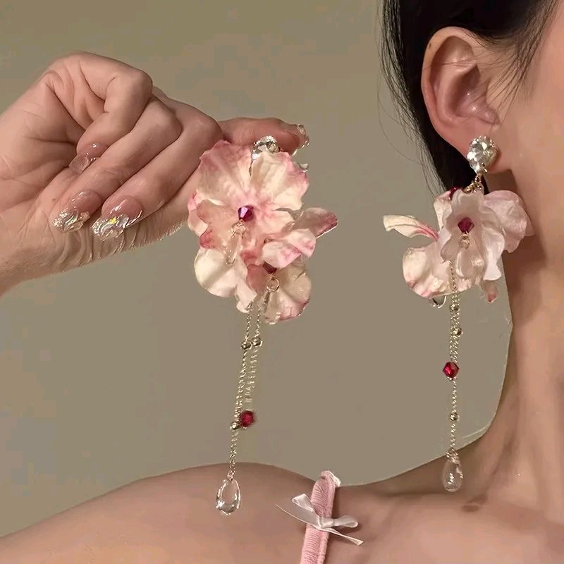 Blush Petal Statement Drop Earrings