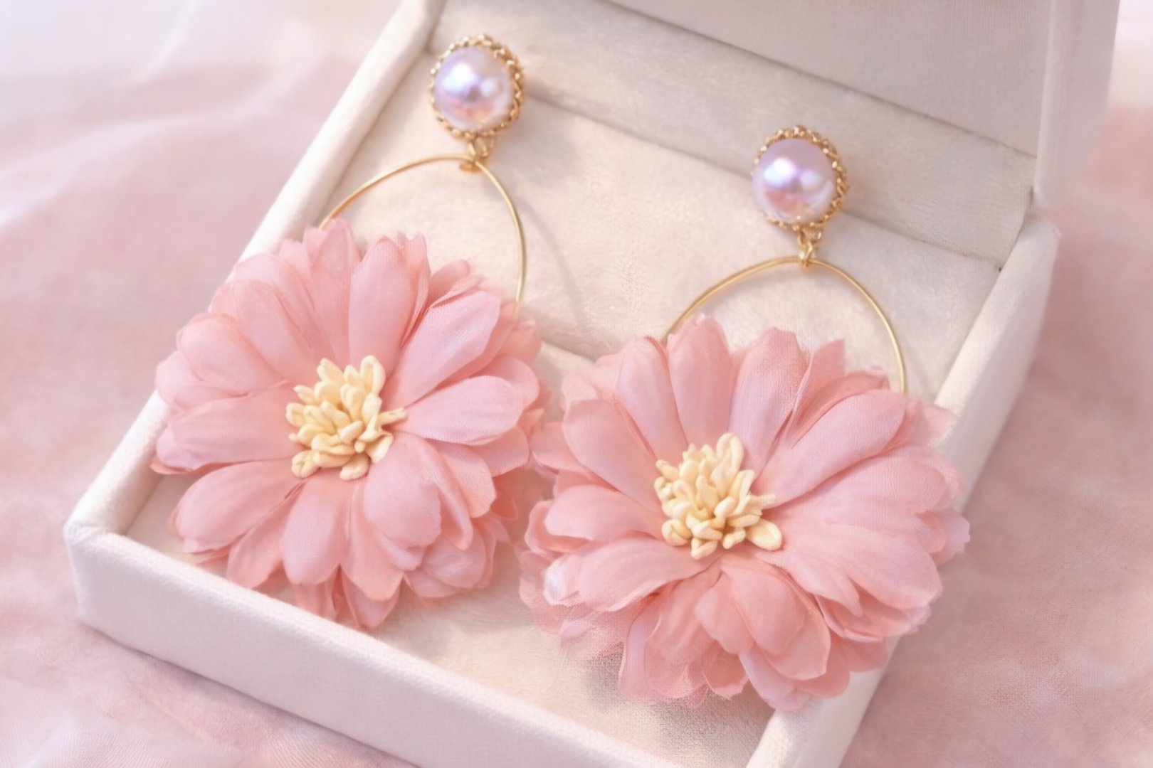 Blush Bloom Pearl Hoop Earrings