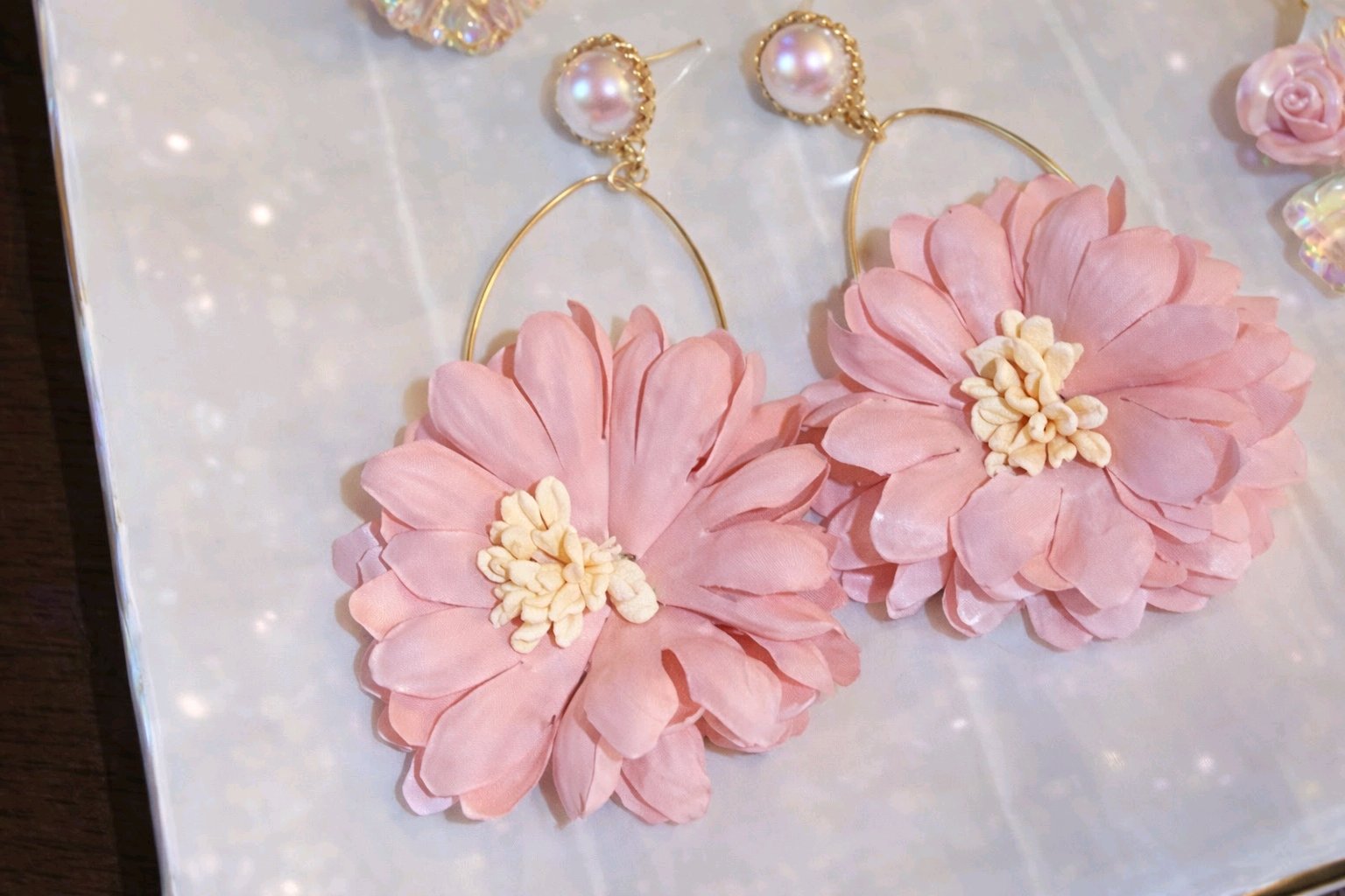 Blush Bloom Pearl Hoop Earrings thumbnail 5