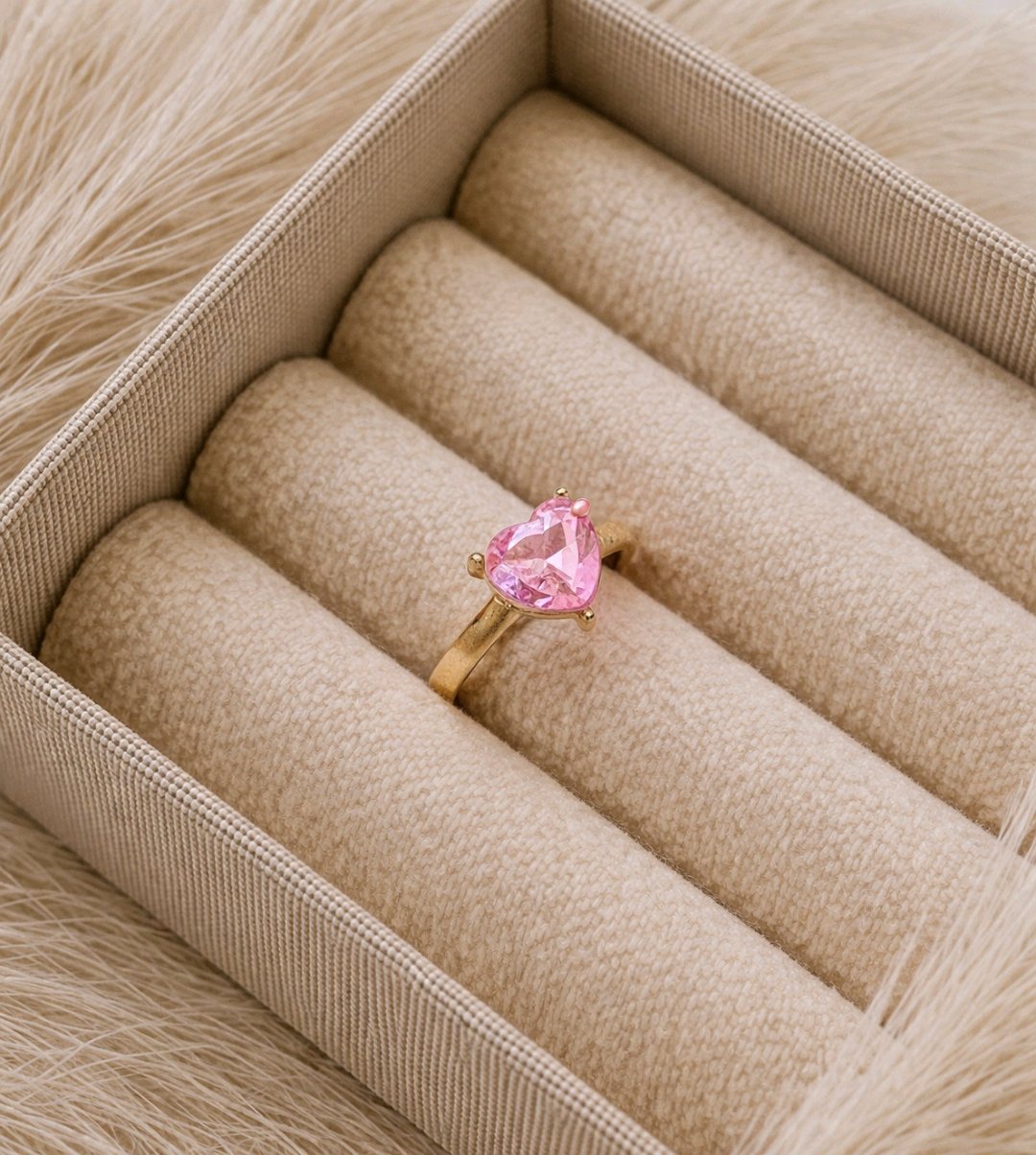 Pink Heart Gold Plated Stackable Rings For Women image 3