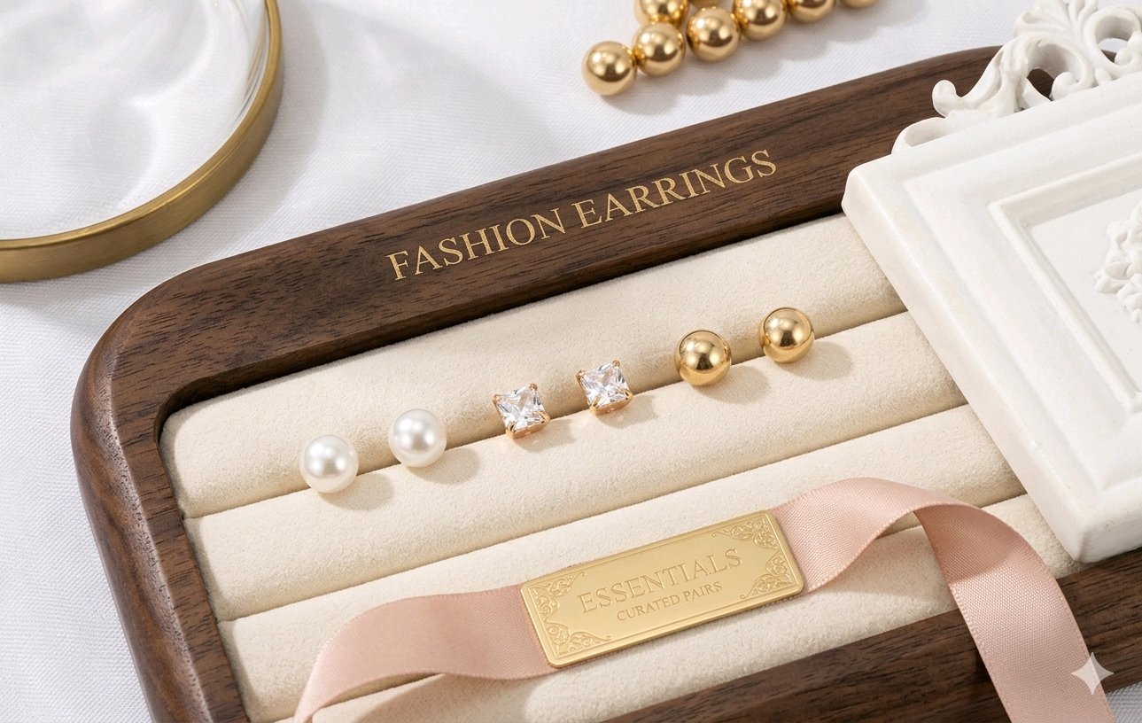 Pearl, Crystal & Gold Stud Set image 2