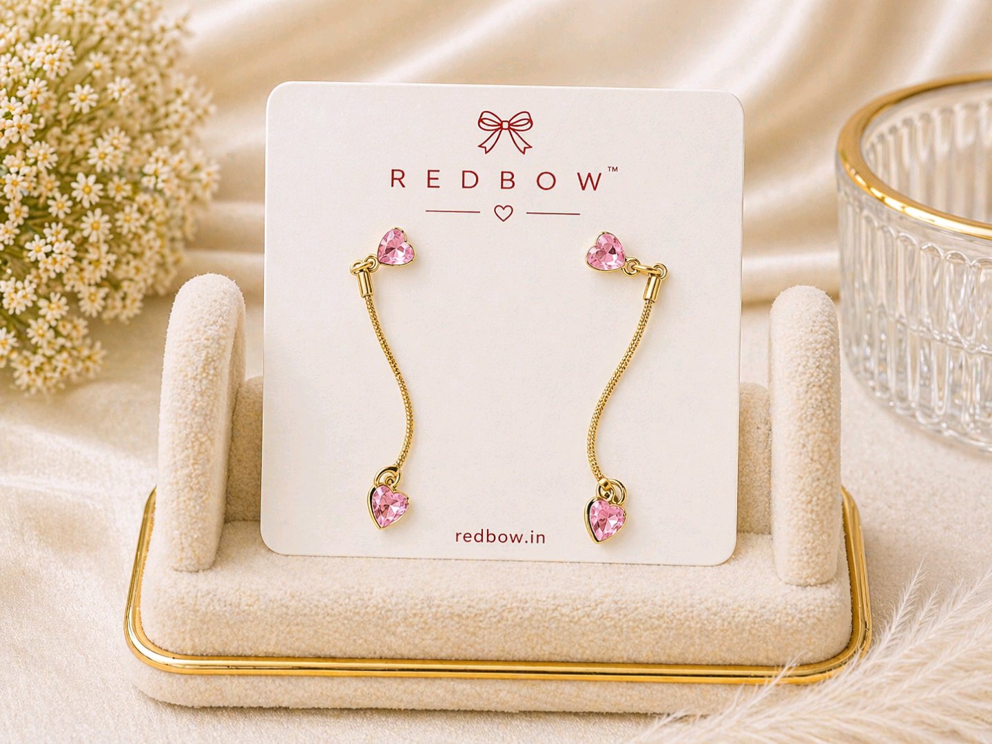 Pink Heart Chain Drop Earrings