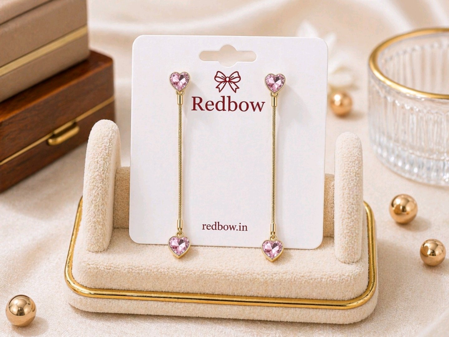 Pink Heart Chain Drop Earrings image 2