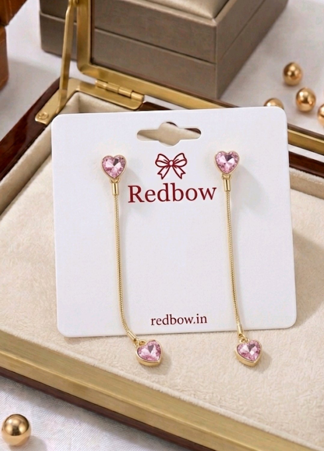 Pink Heart Chain Drop Earrings image 3
