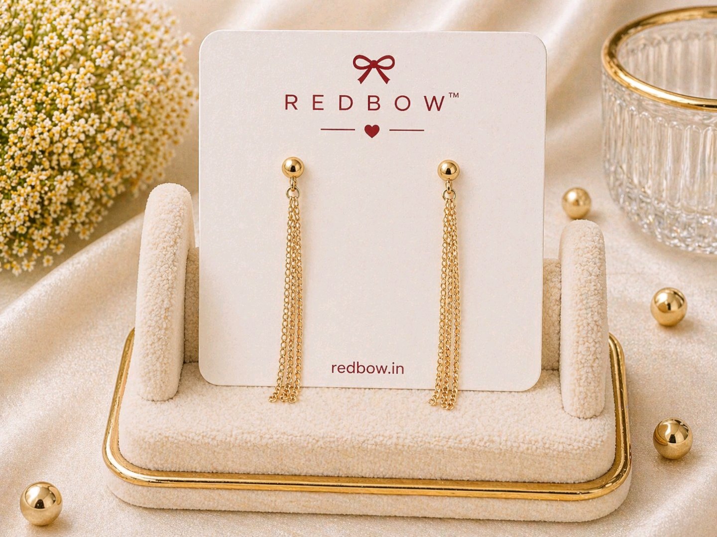 Gold Ball Tassel Drop Earrings image 2