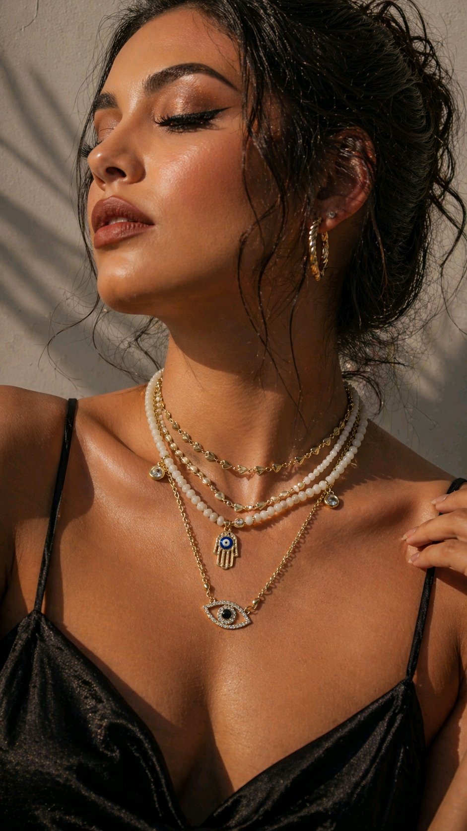 Gold Plated Gold-Toned Nazar Layered Necklace Set