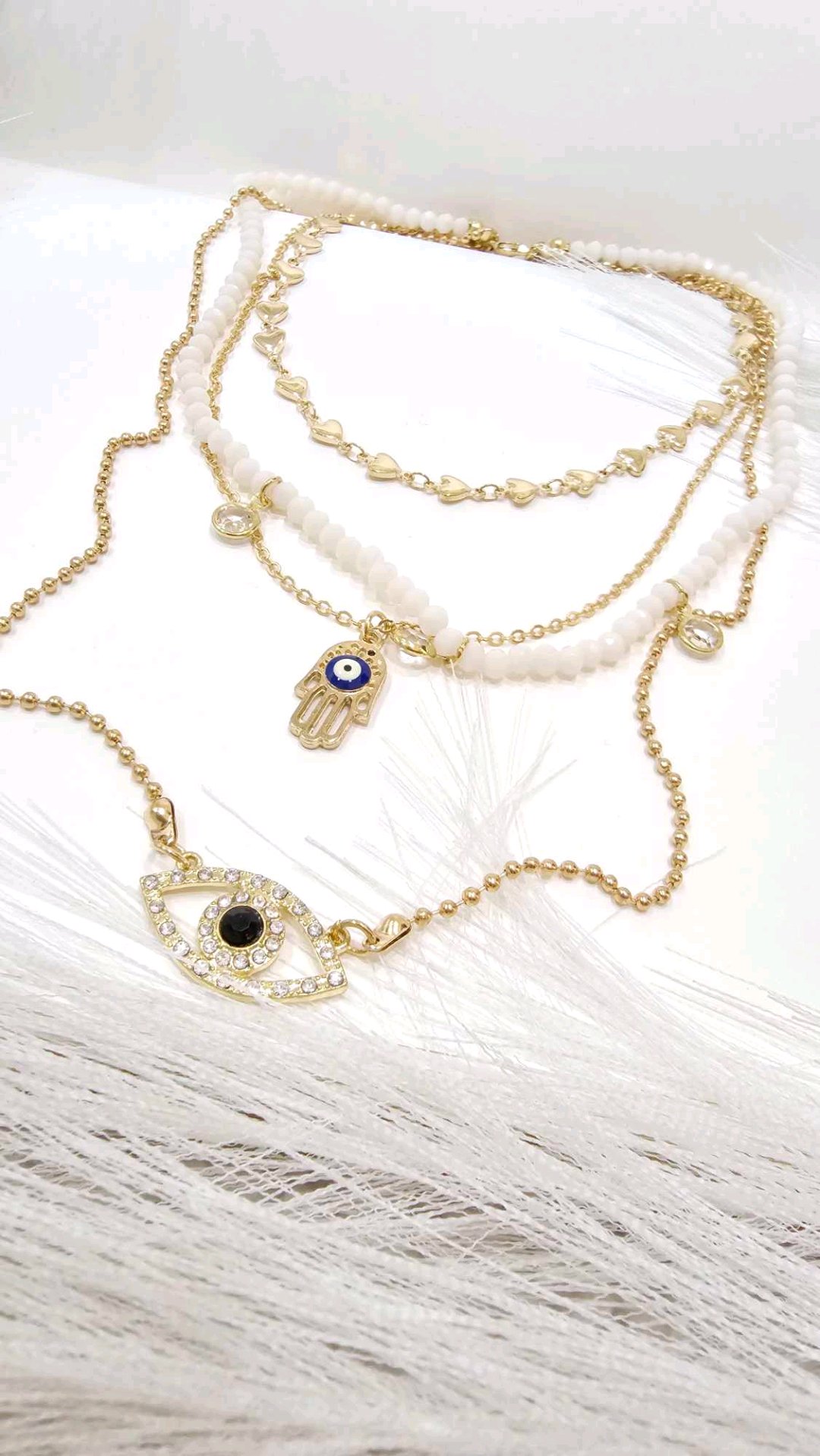 Gold Plated Gold-Toned Nazar Layered Necklace Set image 3