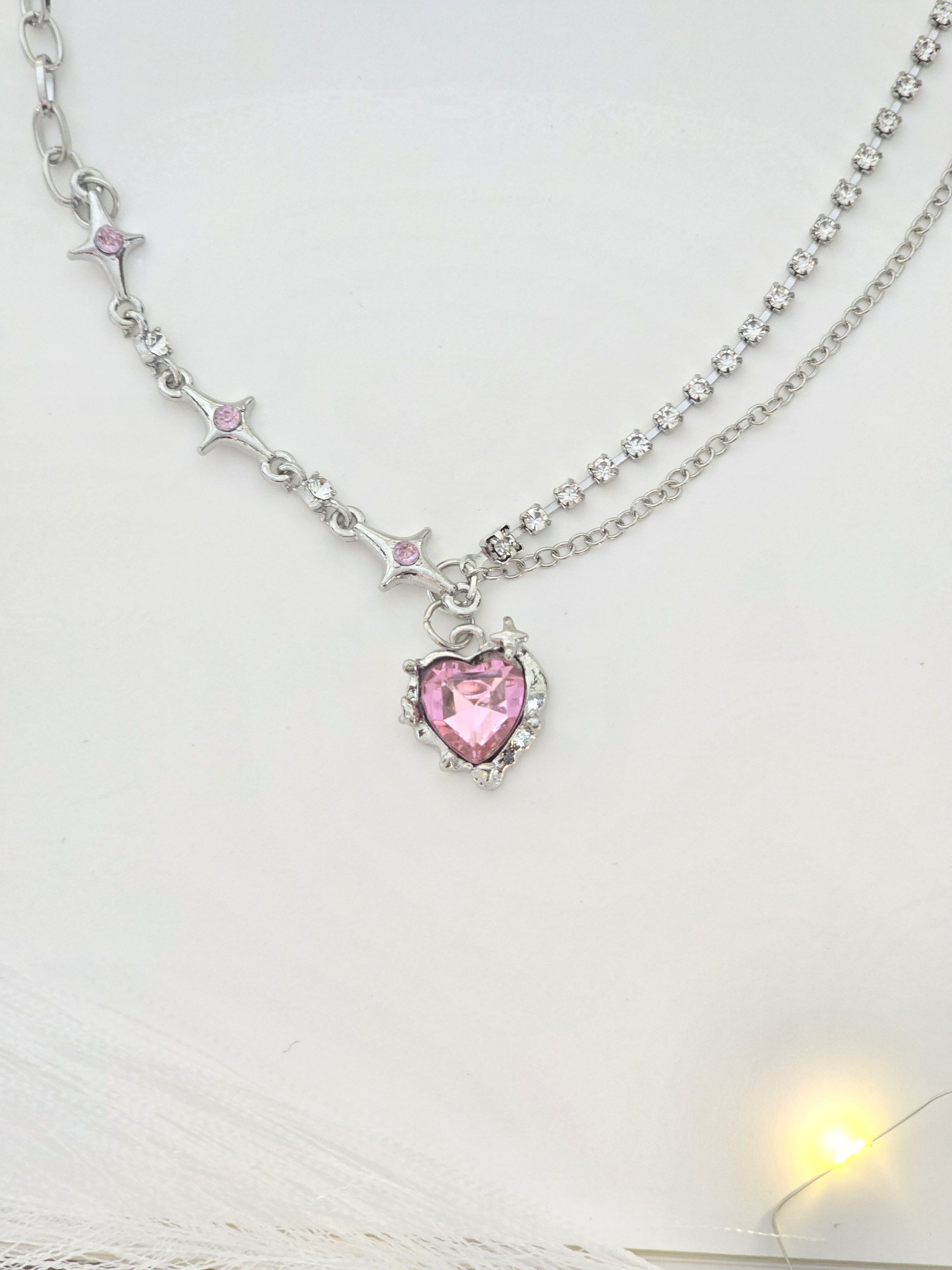 Pink Heart Crystal | SnakeChain Necklace | Limited in Stock image 4