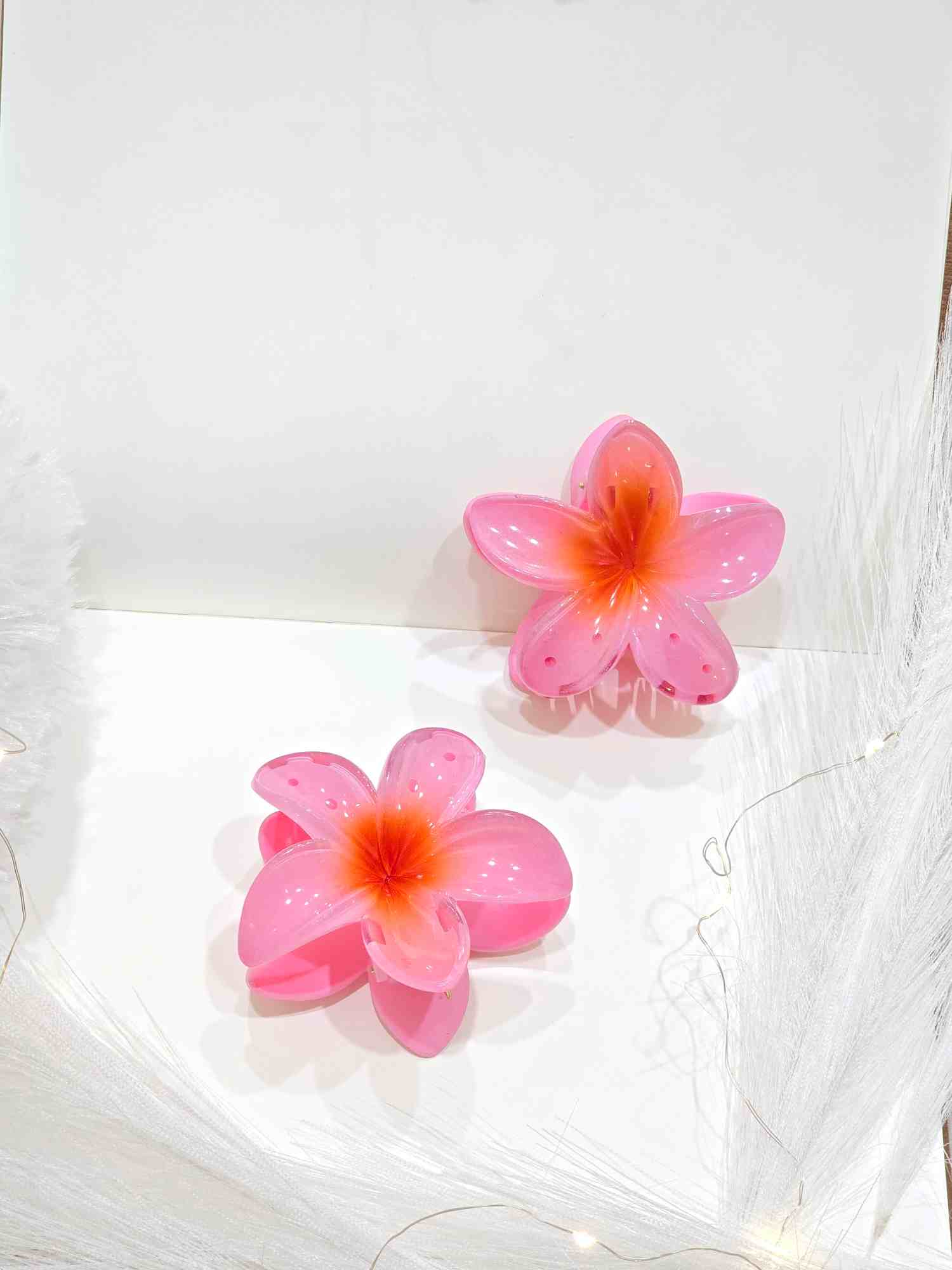 Glossy Bright pink color floral Claw Clips