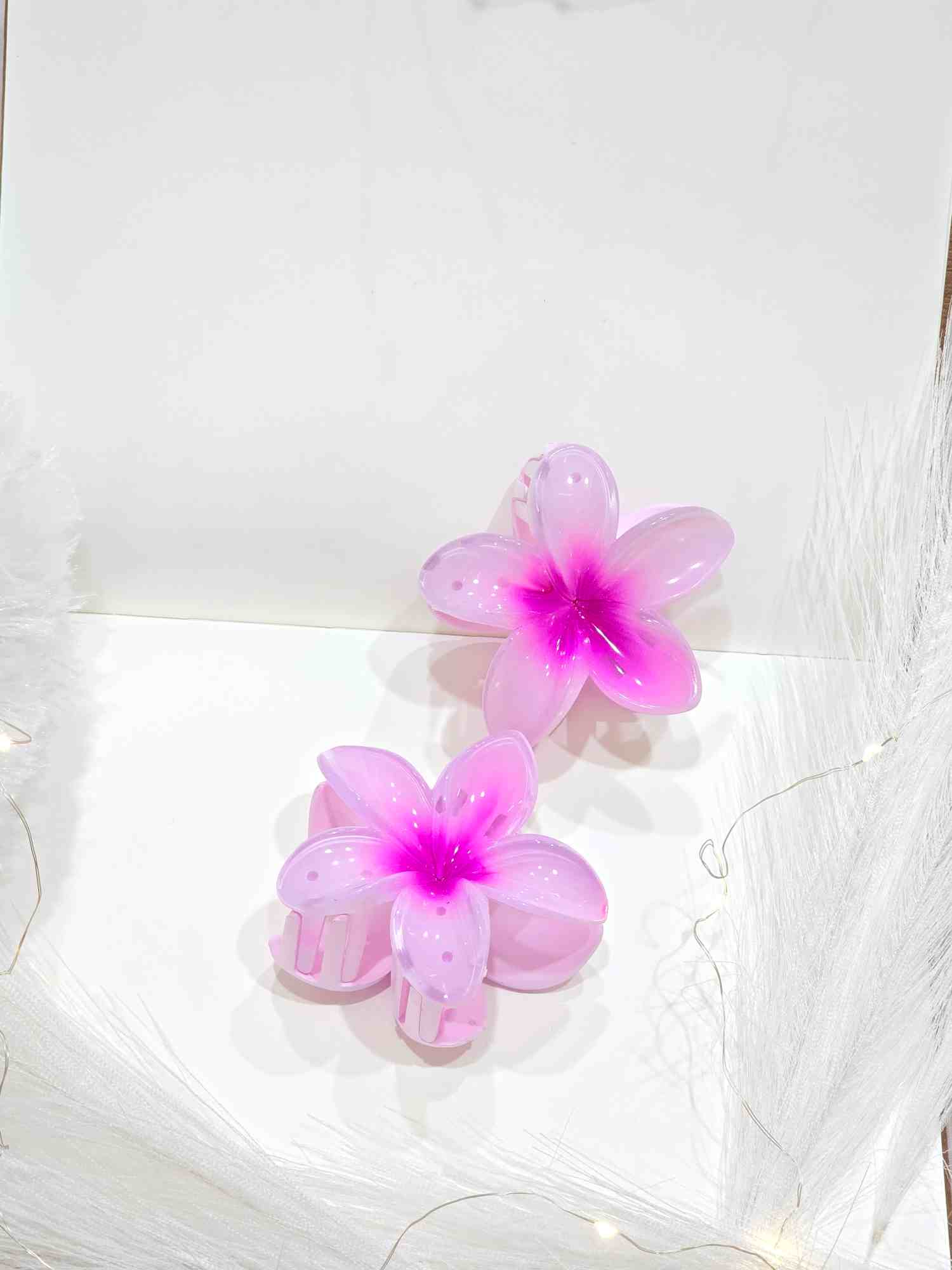 Glossy Vibrant Hot Pink Color Floral Claw Clips
