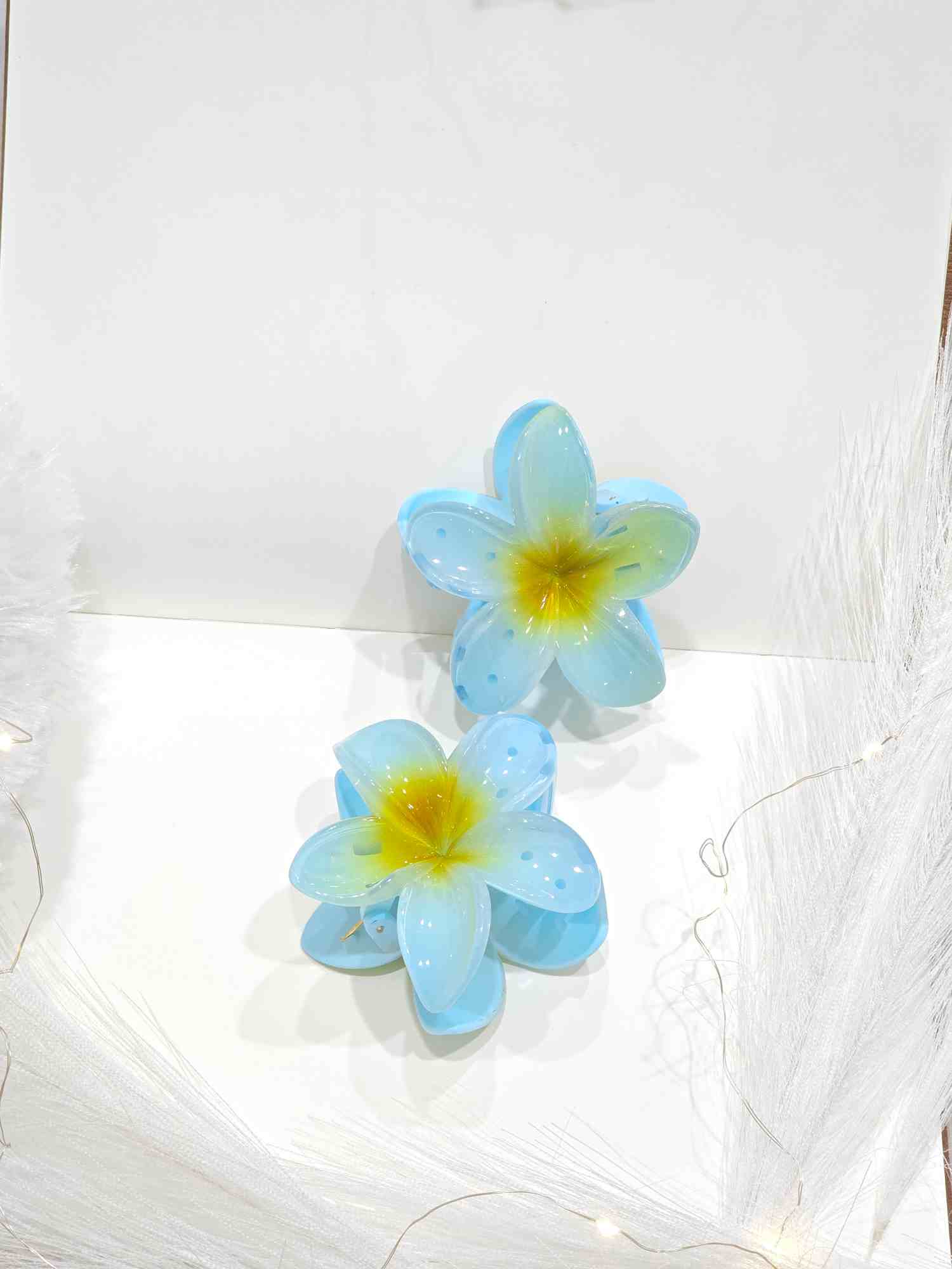 Glossy Baby Blue Color Floral Claw Clips