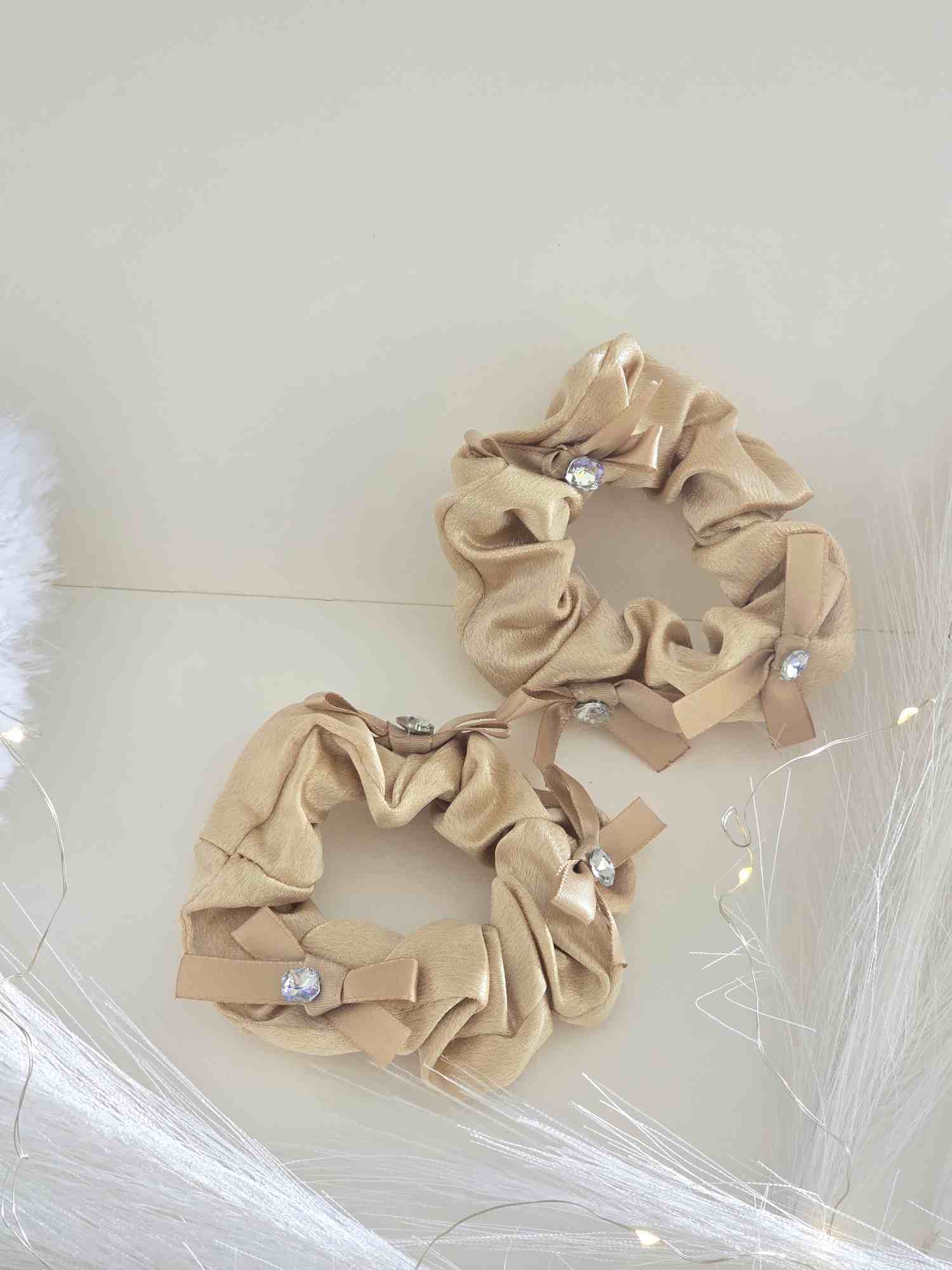 Light Taupe color Bow Scrunchies