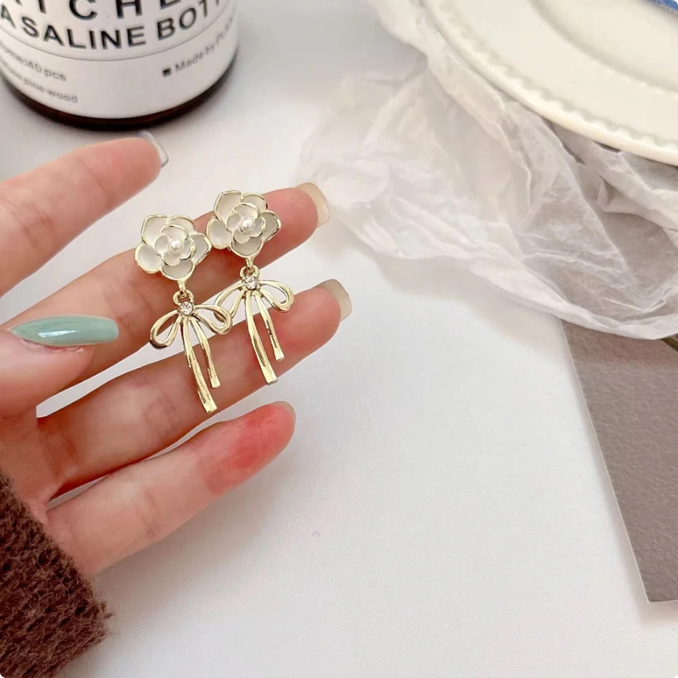 Korean-Inspired White Floral Earrings image 2