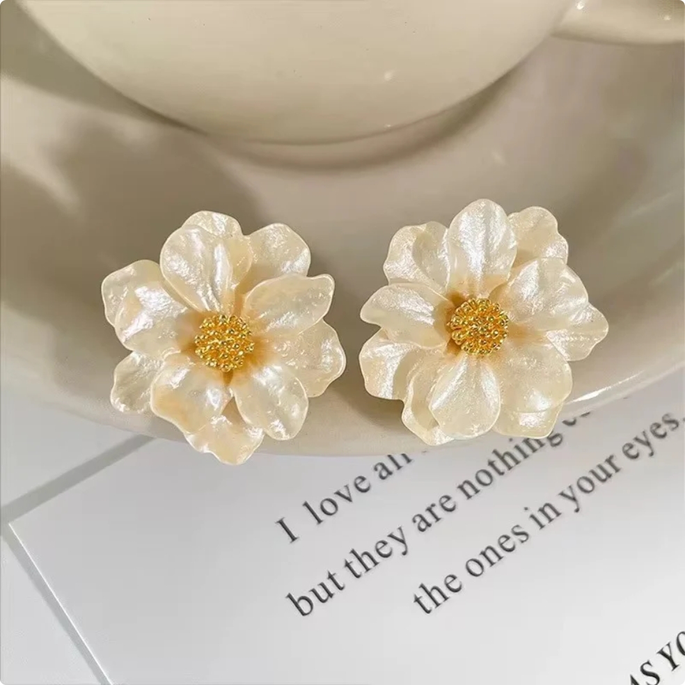 Korean-Inspired White Flower Earrings